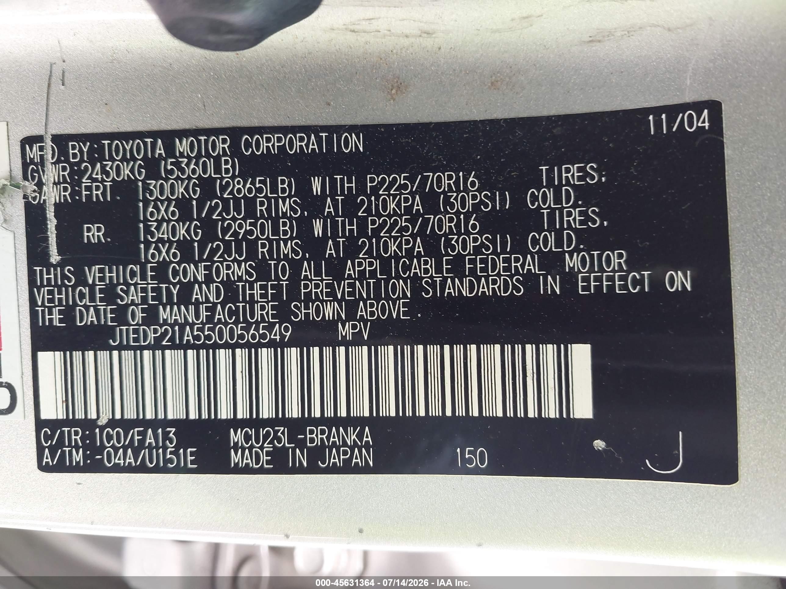 2005 Toyota Highlander V6 Silver vin: JTEDP21A550056549