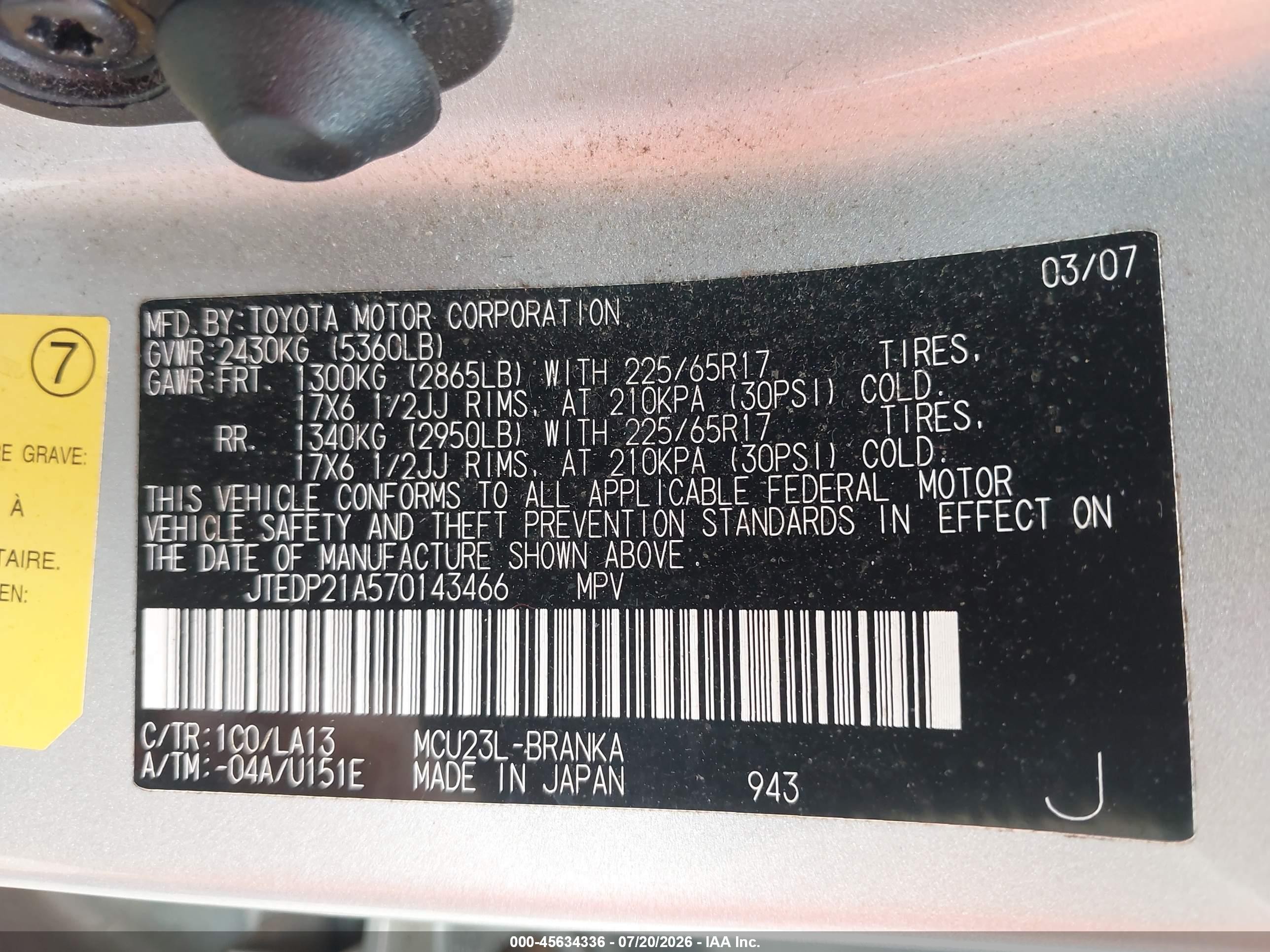 2007 Toyota Highlander Limited W/3rd Row Silver vin: JTEDP21A570143466