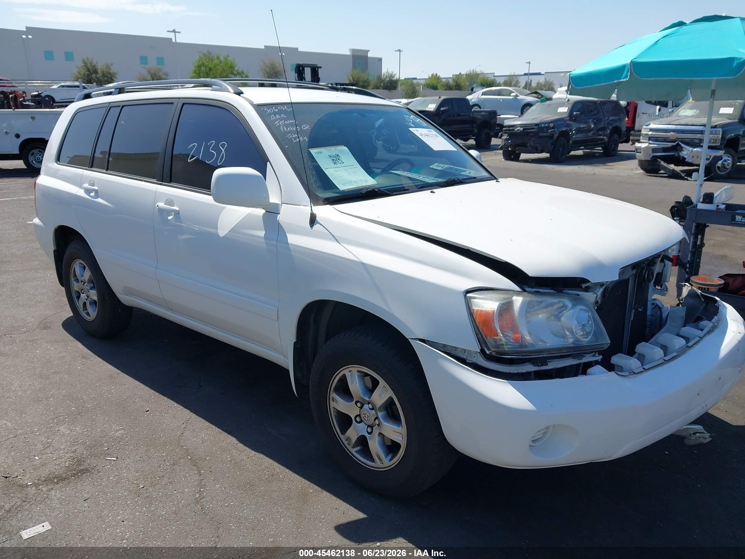 2005 Toyota Highlander V6 White vin: JTEDP21A750048615
