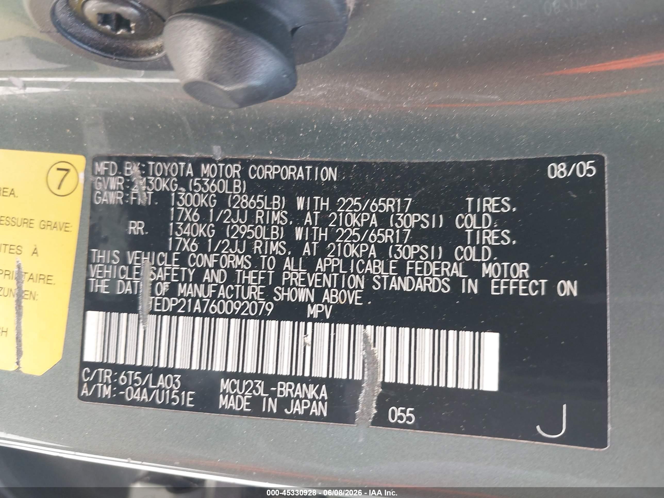 2006 Toyota Highlander Limited V6 Green vin: JTEDP21A760092079