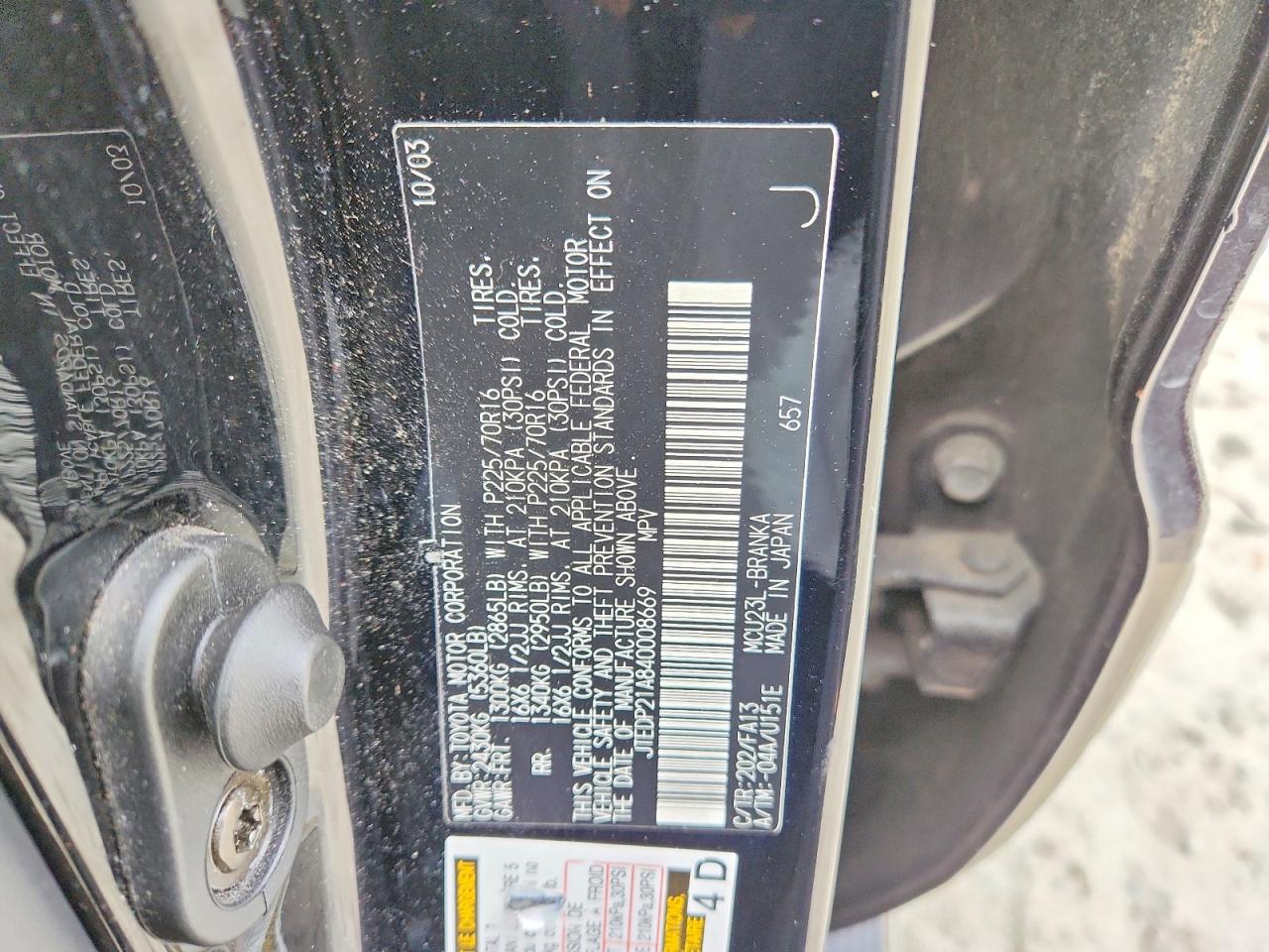 2004 Toyota Highlander Base Черный vin: JTEDP21A840008669