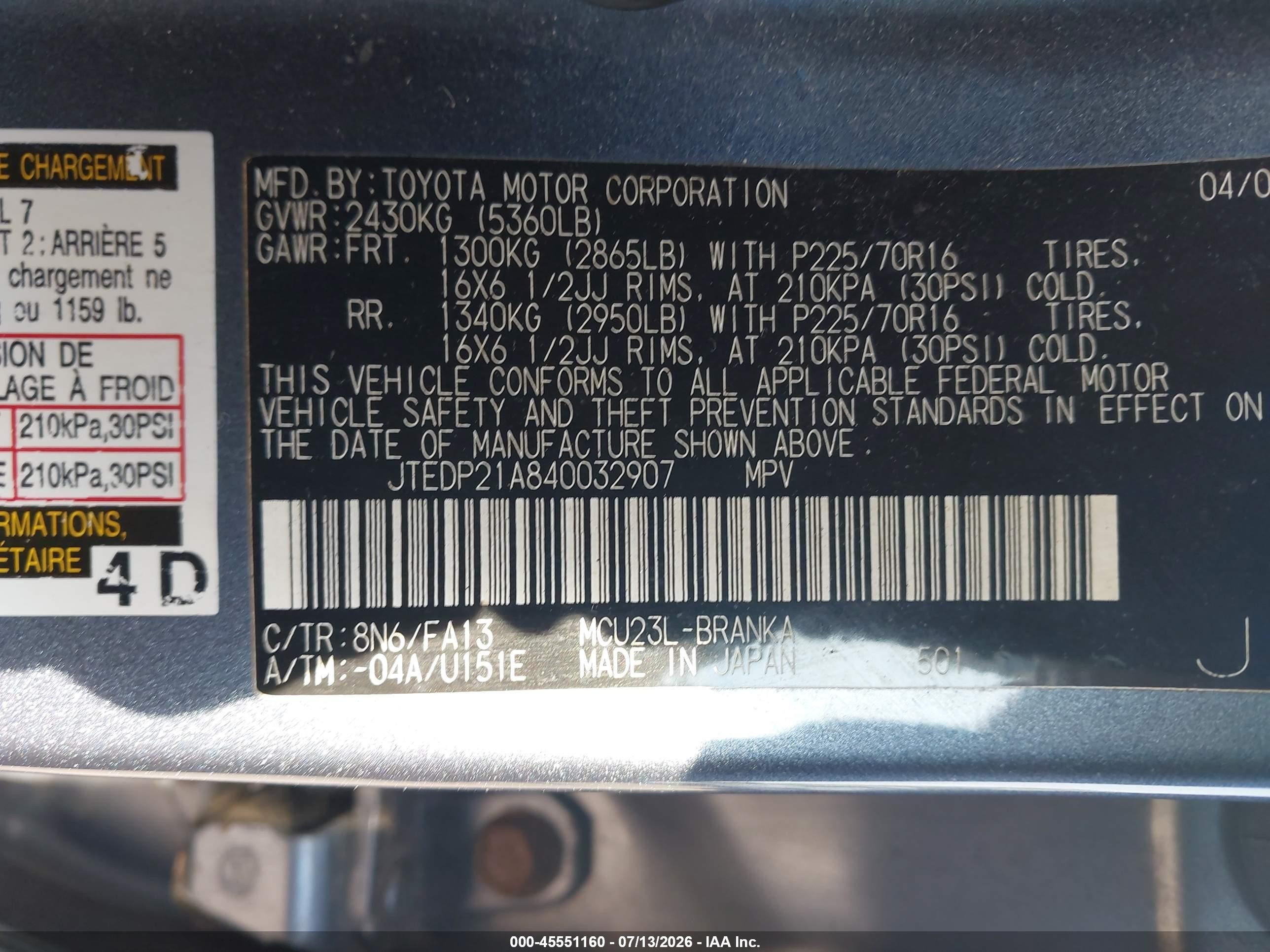 2004 Toyota Highlander V6 Gray vin: JTEDP21A840032907