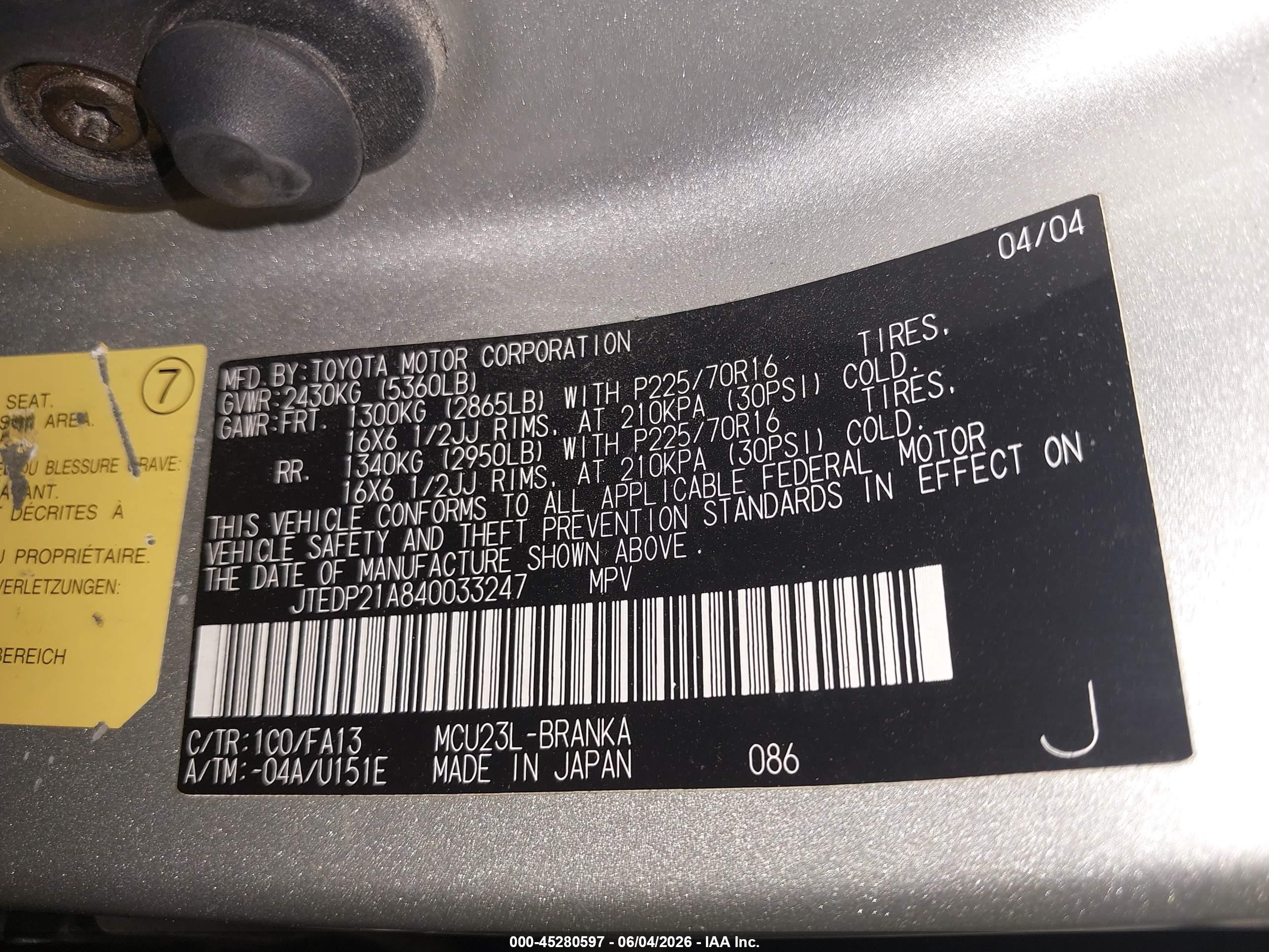 2004 Toyota Highlander V6 Gray vin: JTEDP21A840033247