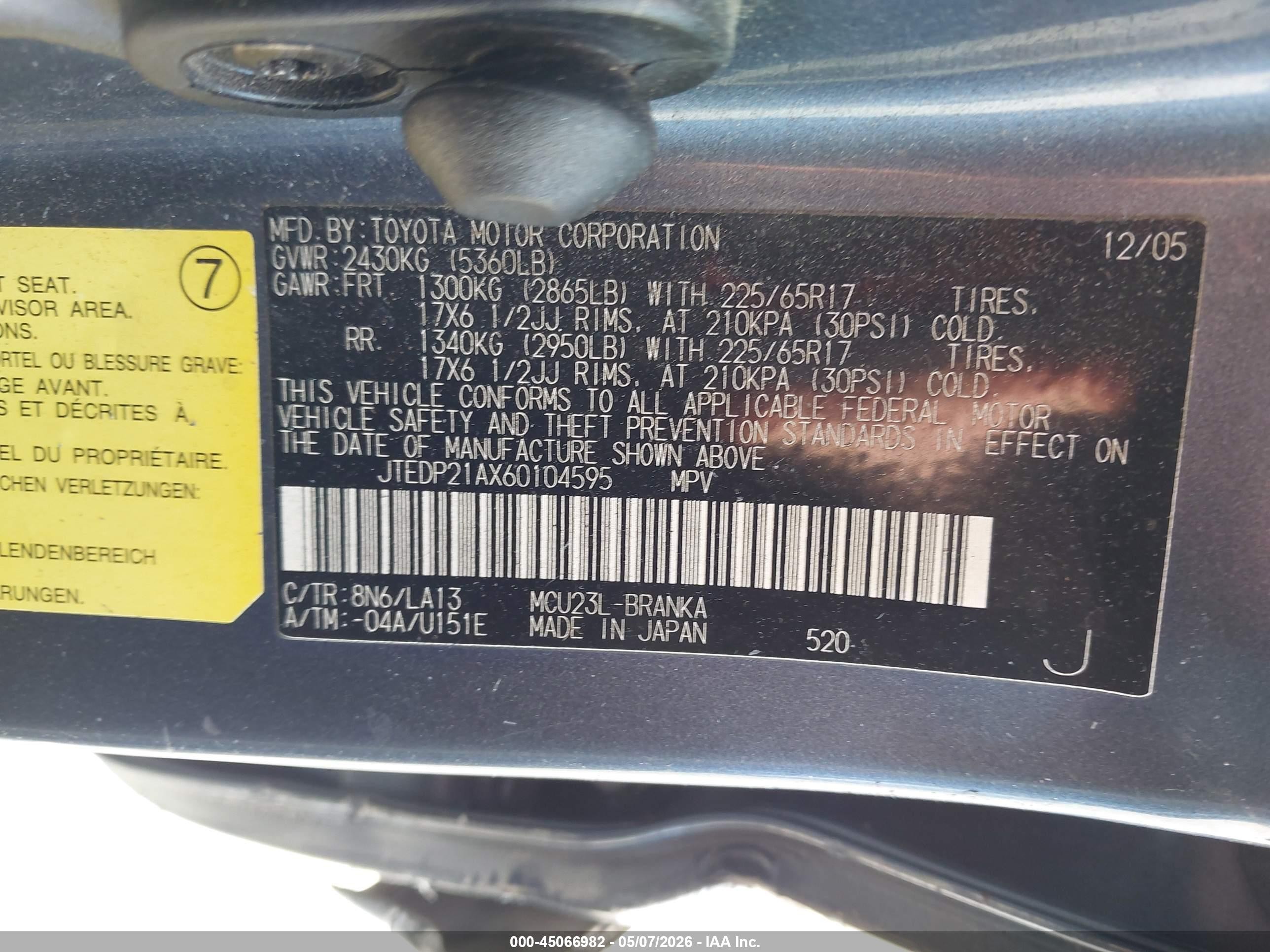 2006 Toyota Highlander Limited V6 Gray vin: JTEDP21AX60104595