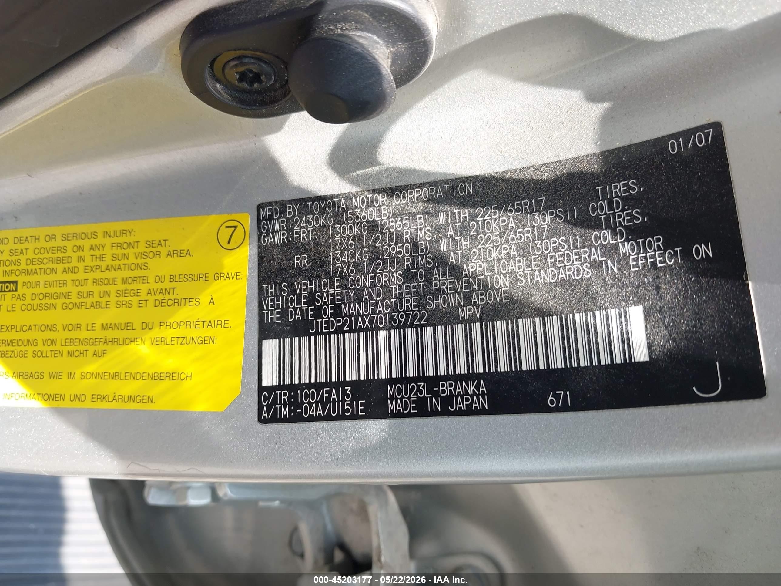 2007 Toyota Highlander Sport V6 Silver vin: JTEDP21AX70139722