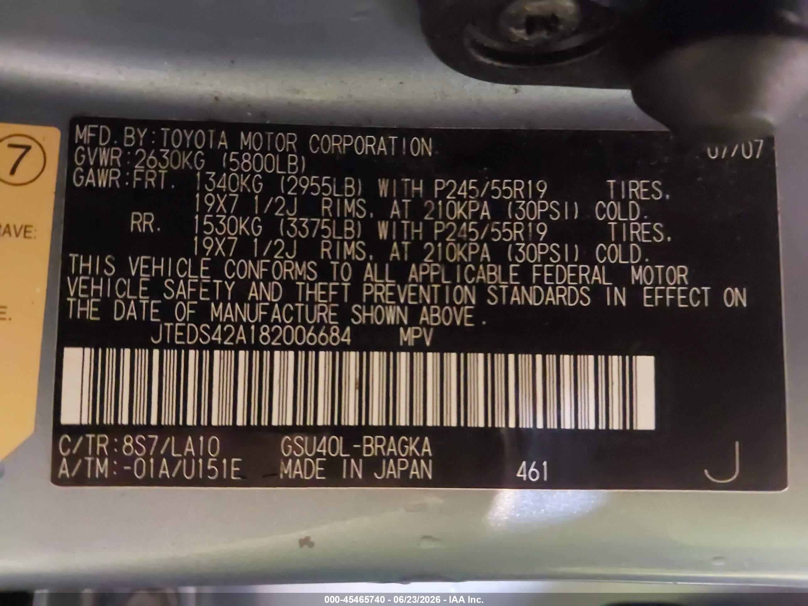 2008 Toyota Highlander Limited Light Blue vin: JTEDS42A182006684