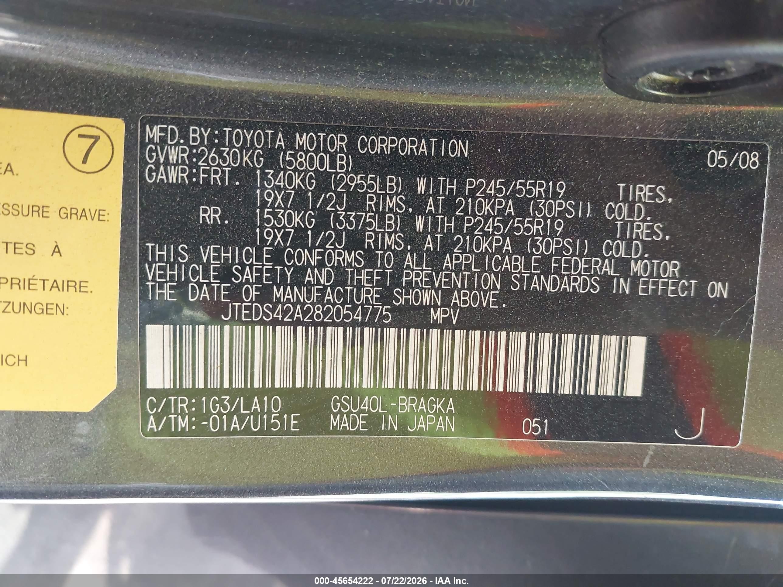 2008 Toyota Highlander Limited Gray vin: JTEDS42A282054775