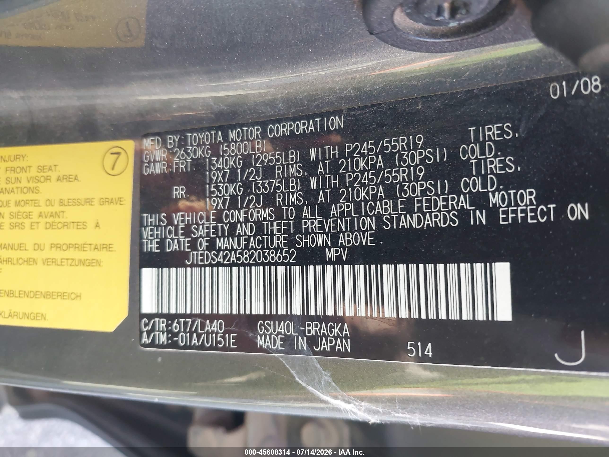 2008 Toyota Highlander Limited Gray vin: JTEDS42A582038652
