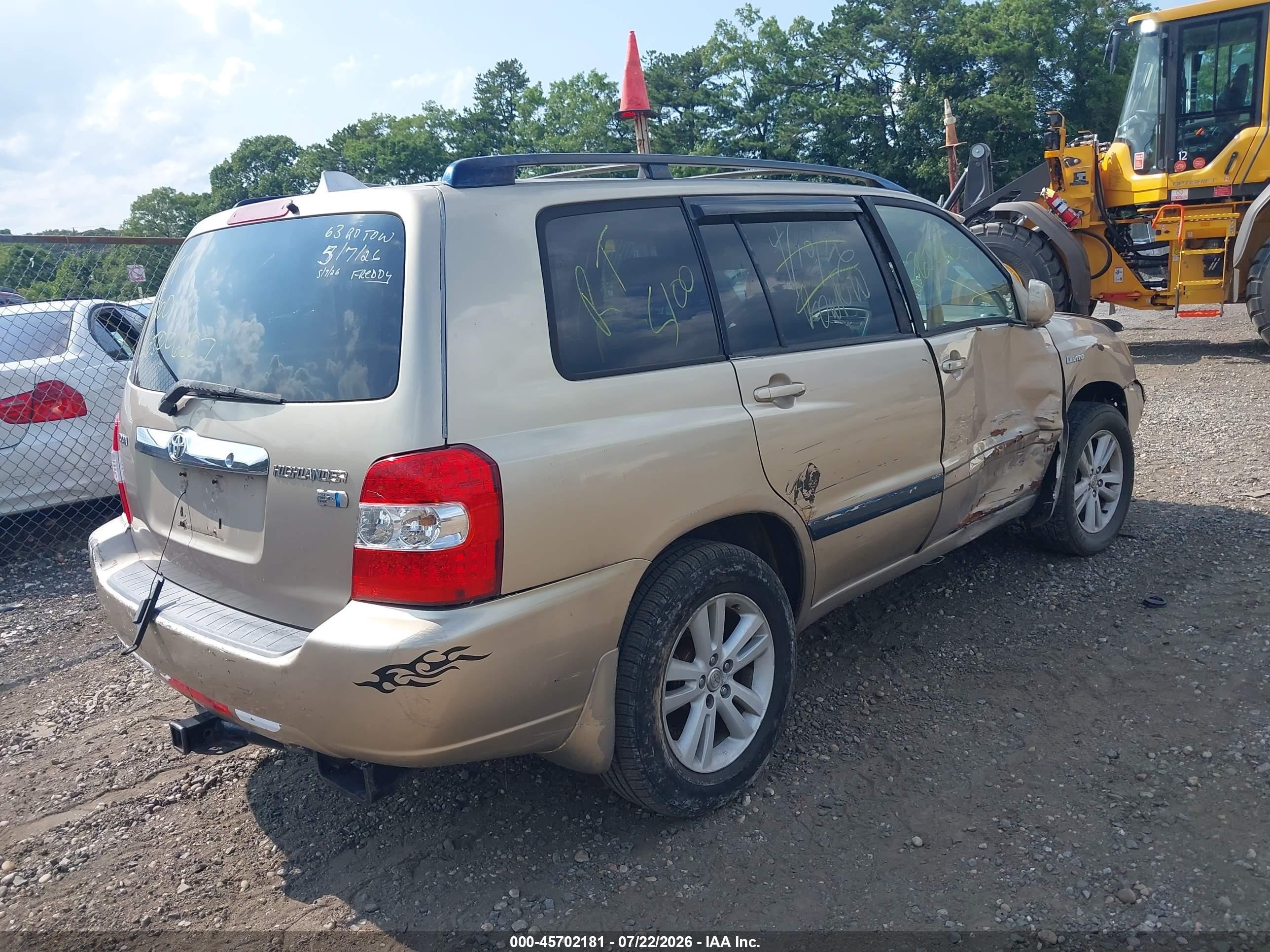2007 Toyota Highlander Hybrid V6 Gold vin: JTEDW21A770020187