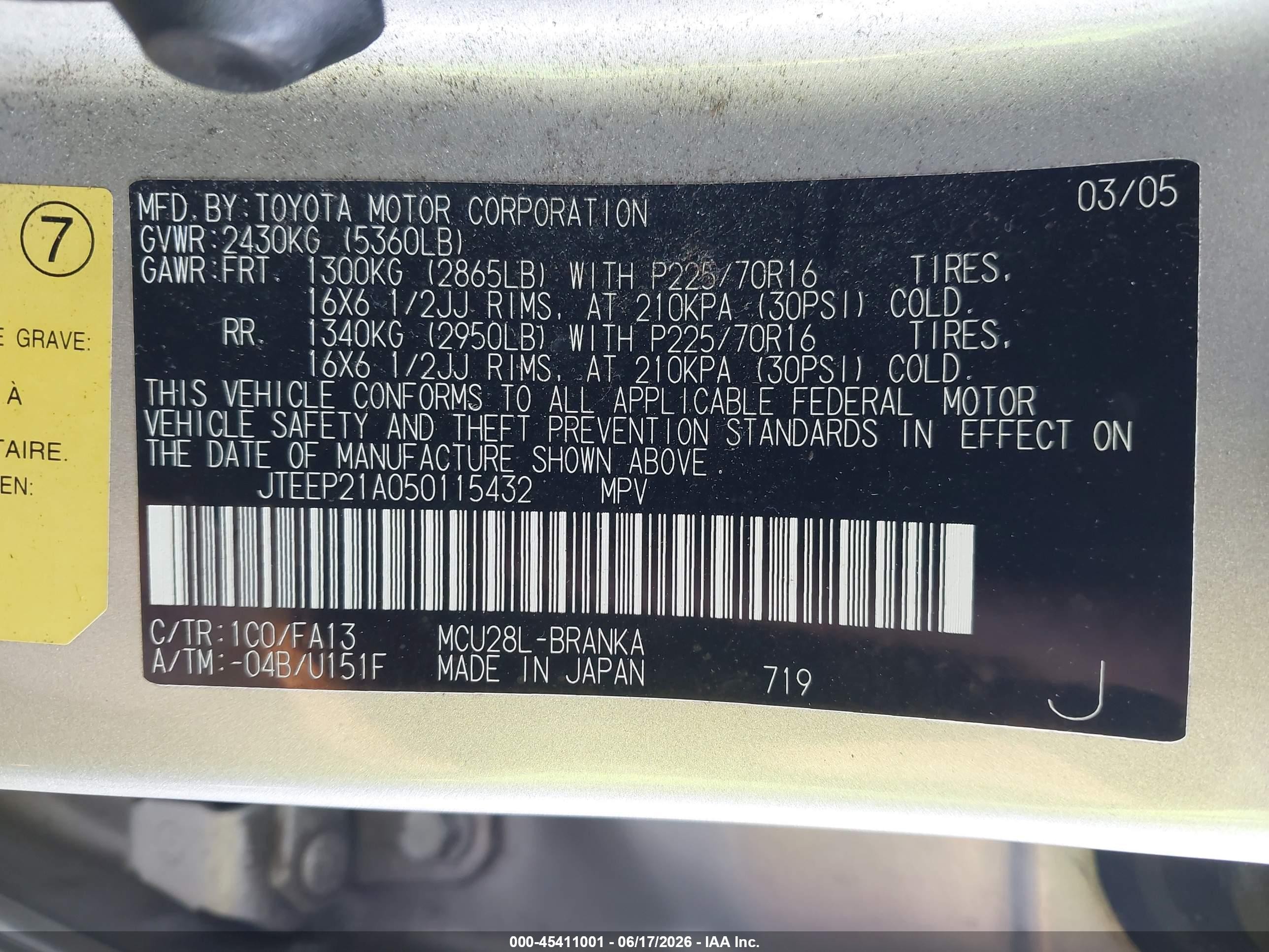 2005 Toyota Highlander V6 Silver vin: JTEEP21A050115432