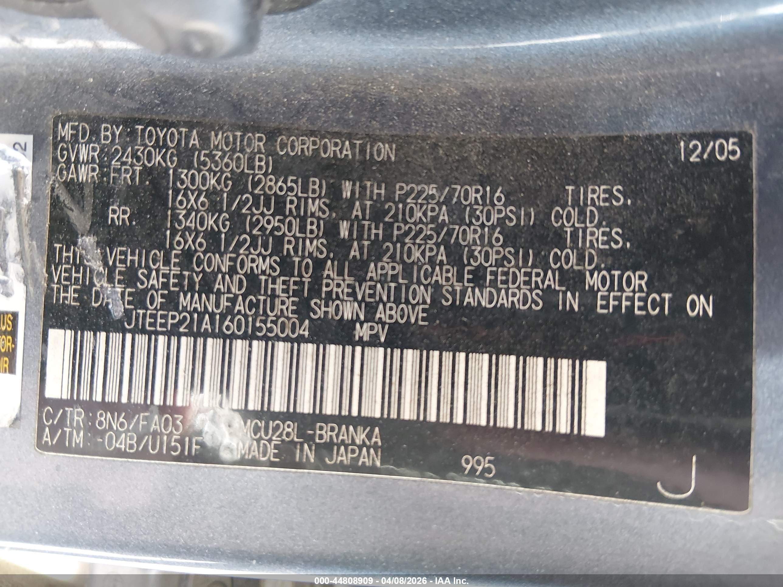 2006 Toyota Highlander V6 Gray vin: JTEEP21A160155004