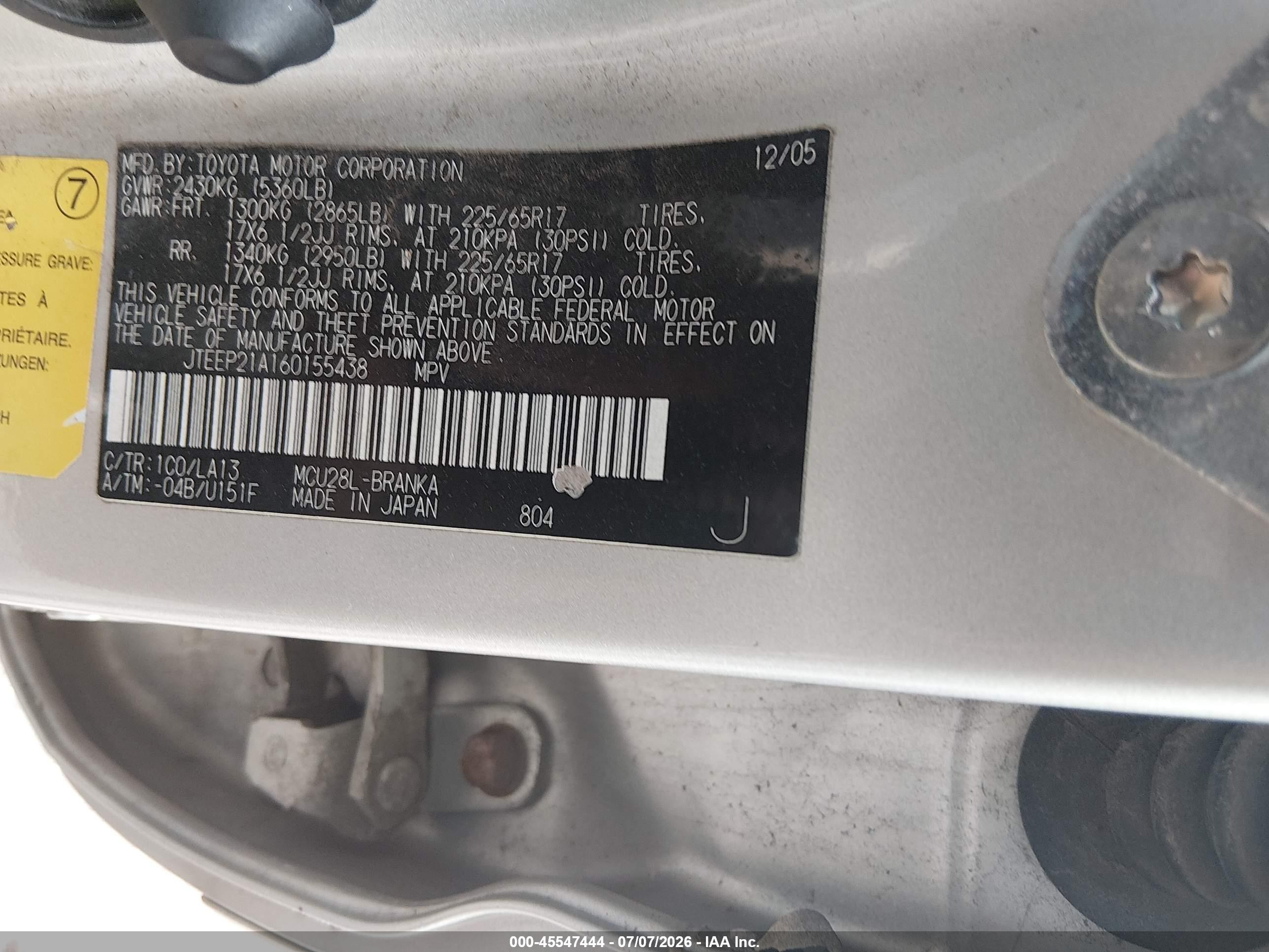 2006 Toyota Highlander Limited V6 Silver vin: JTEEP21A160155438