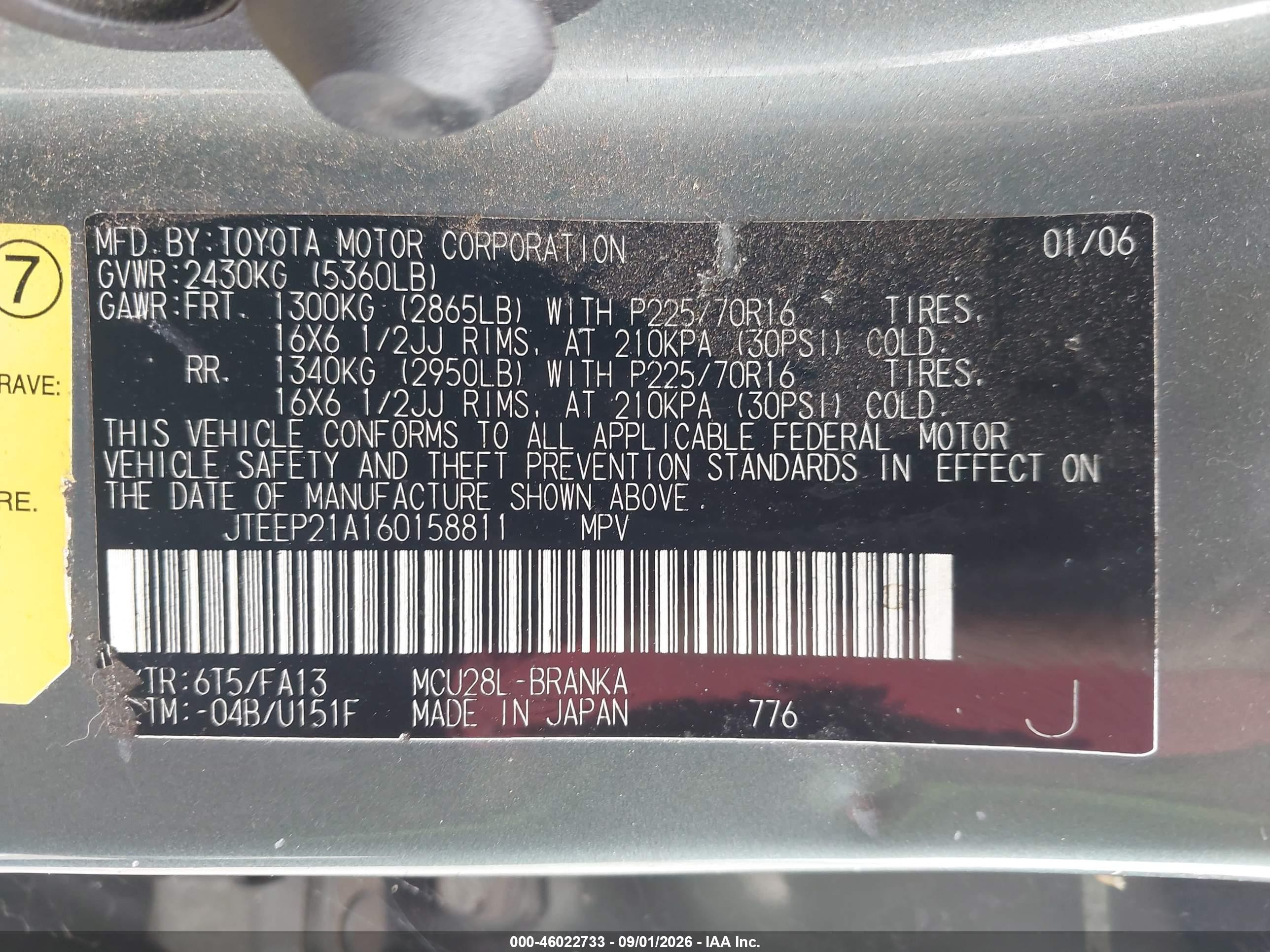 2006 Toyota Highlander V6 Green vin: JTEEP21A160158811