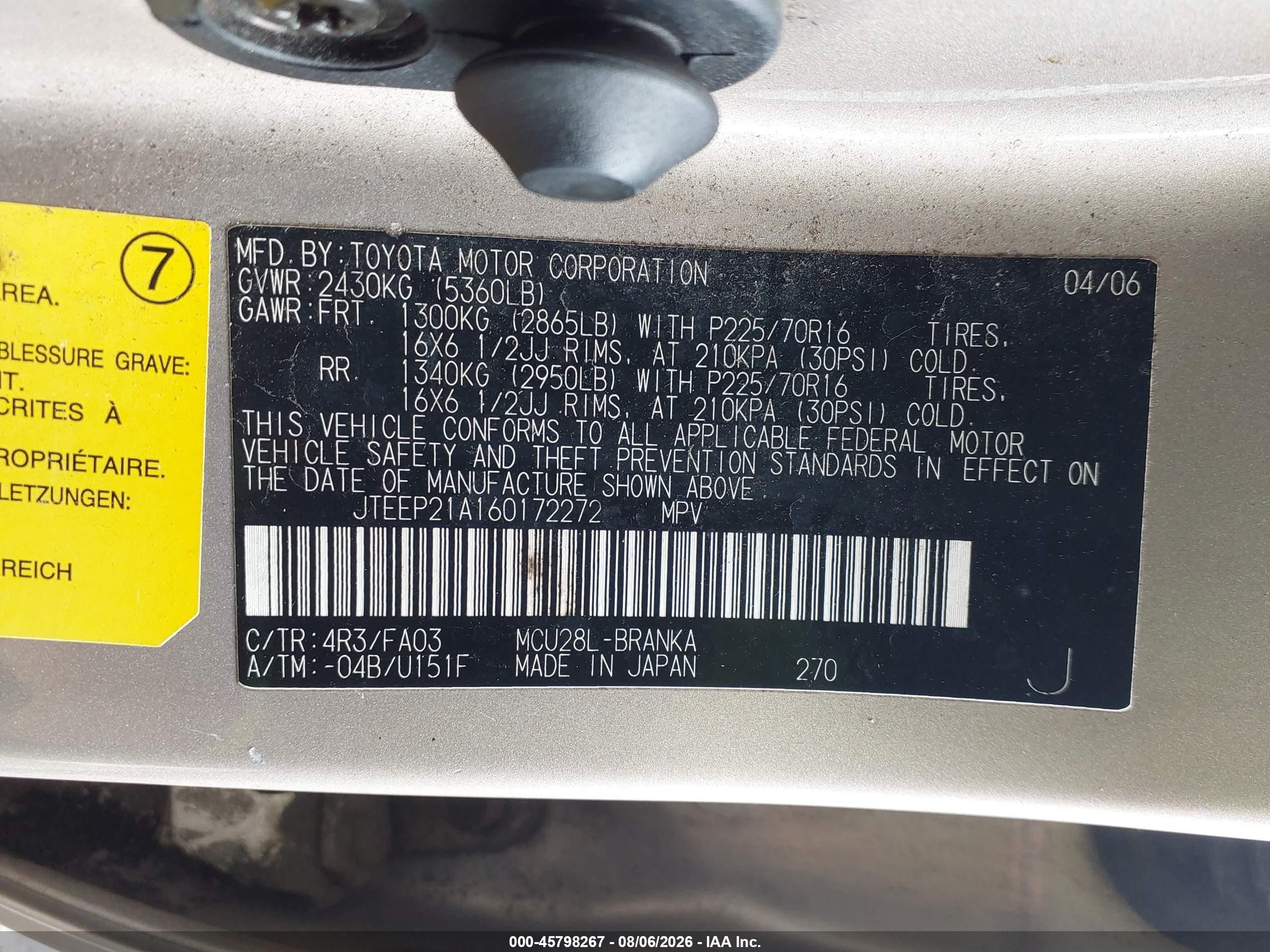 2006 Toyota Highlander V6 Gold vin: JTEEP21A160172272