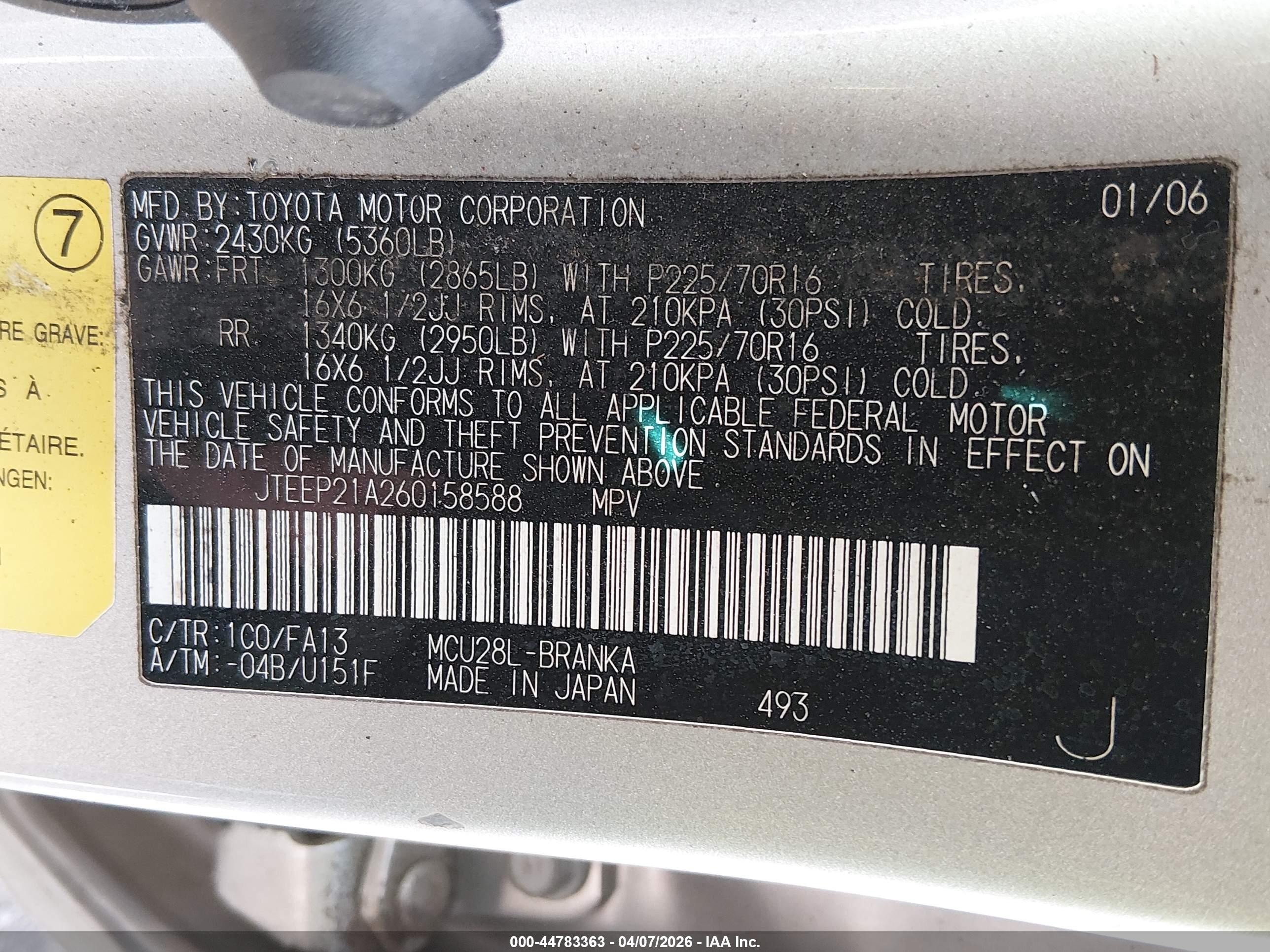 2006 Toyota Highlander V6 Silver vin: JTEEP21A260158588
