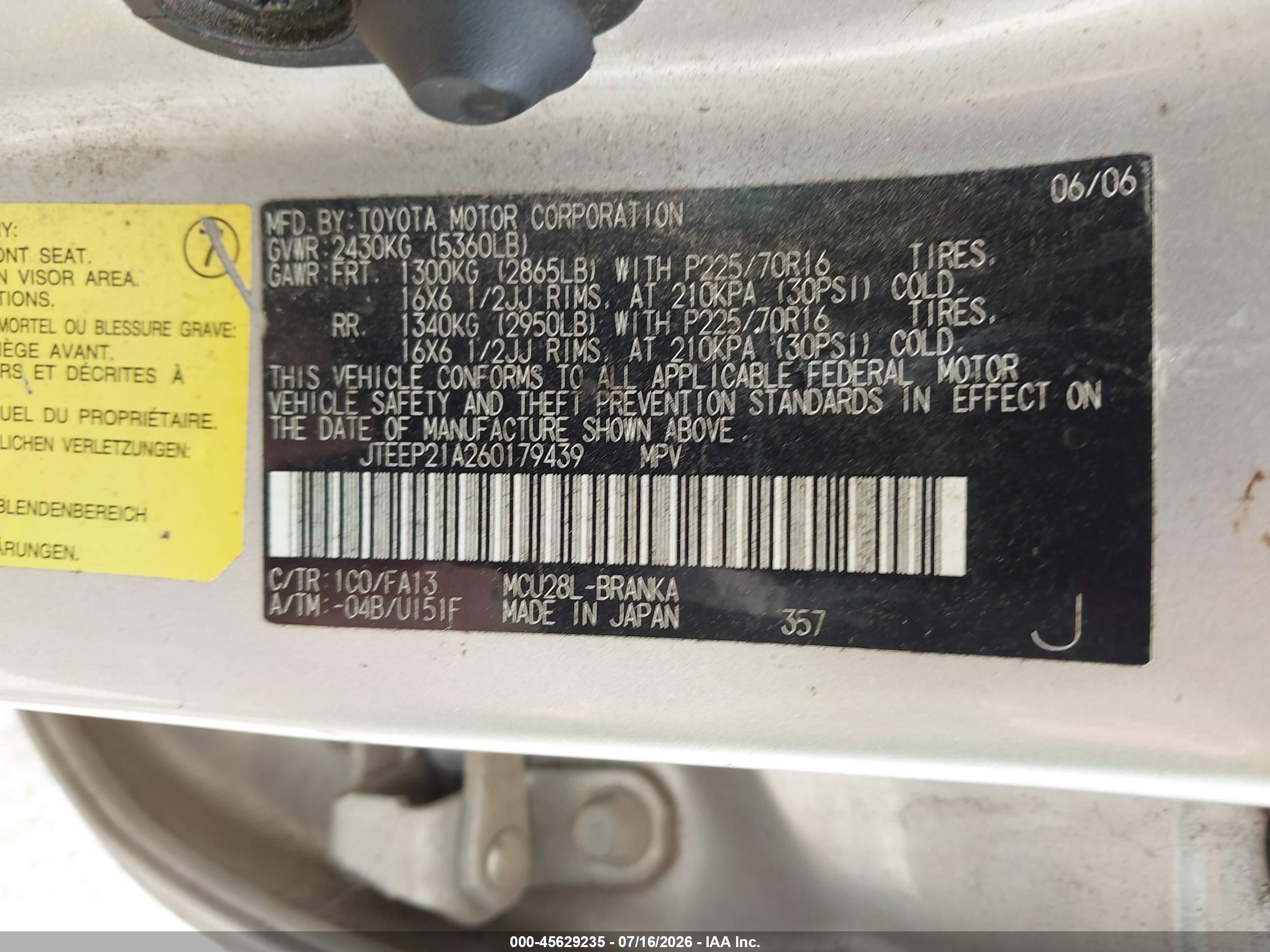 2006 Toyota Highlander V6 Silver vin: JTEEP21A260179439