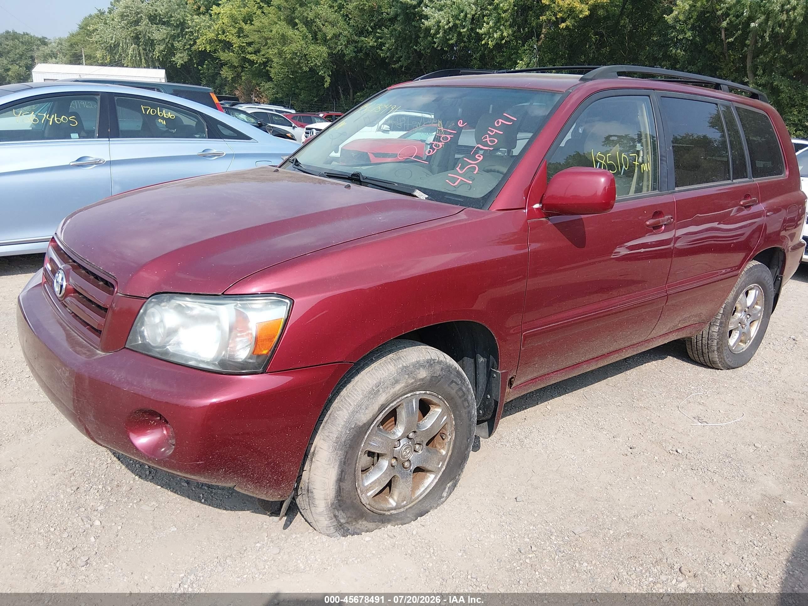2007 Toyota Highlander 3rd Row Burgundy vin: JTEEP21A270193424