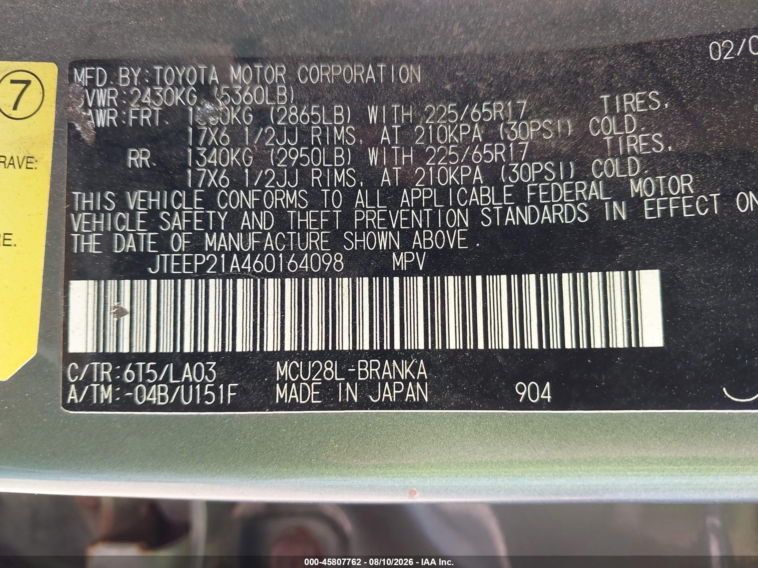 2006 Toyota Highlander Limited V6 Green vin: JTEEP21A460164098