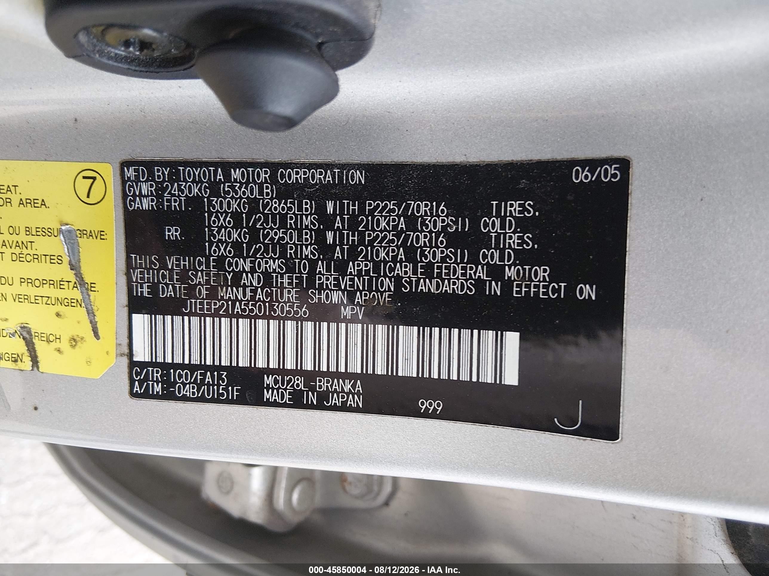 2005 Toyota Highlander V6 Silver vin: JTEEP21A550130556