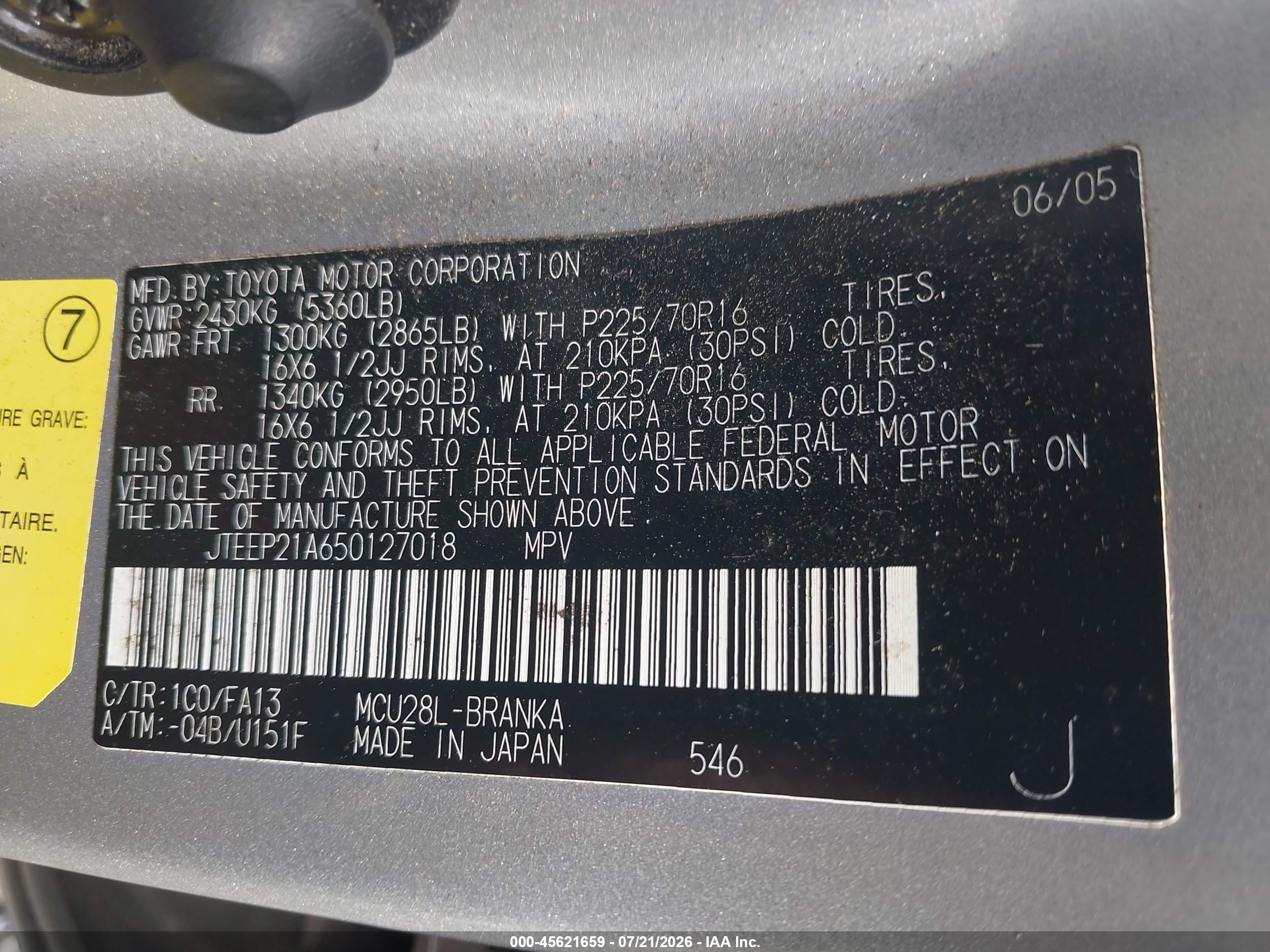 2005 Toyota Highlander V6 White vin: JTEEP21A650127018