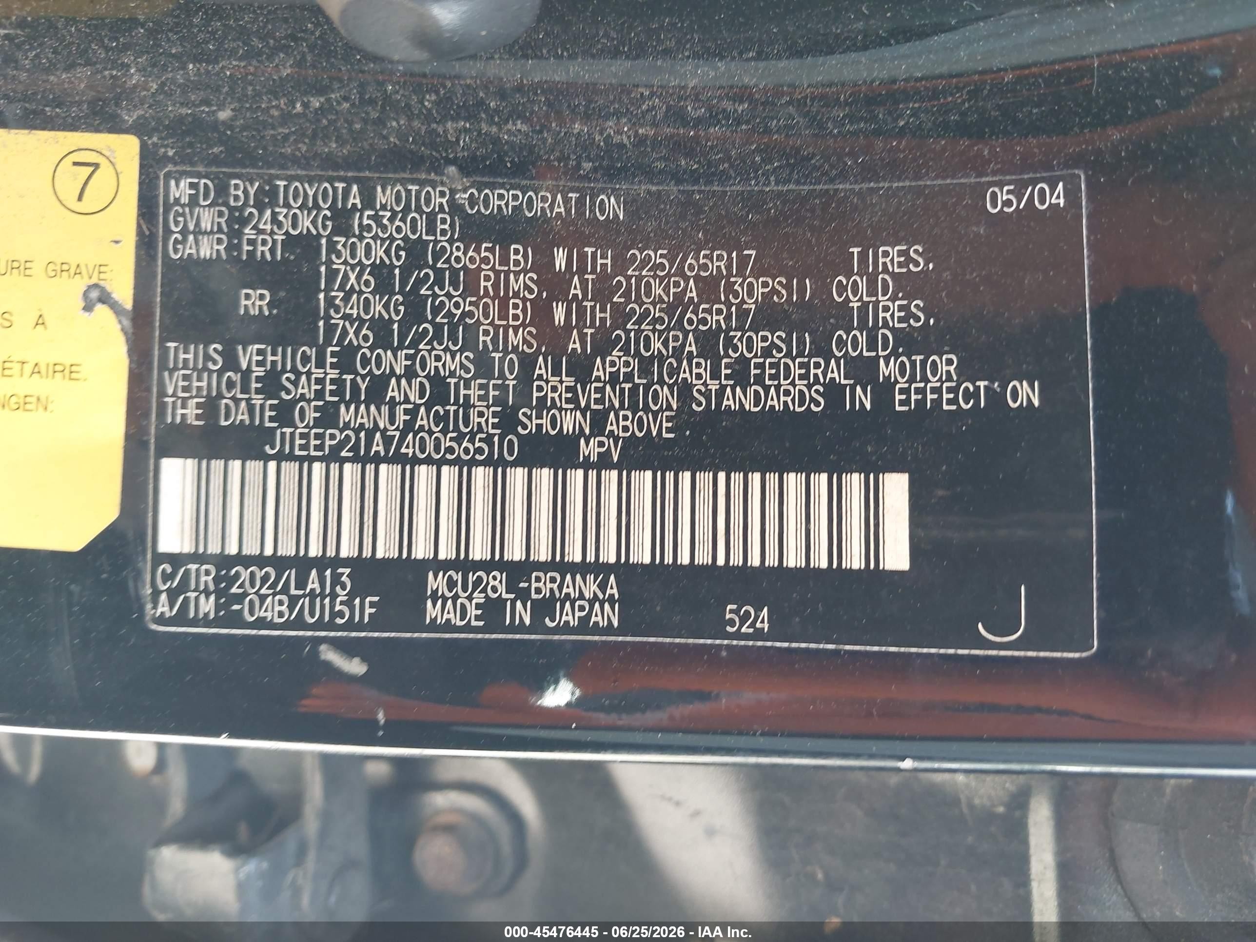 2004 Toyota Highlander Limited V6 Black vin: JTEEP21A740056510