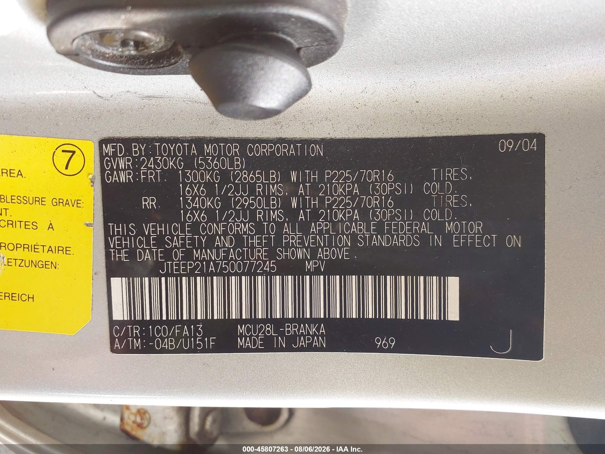 2005 Toyota Highlander V6 Silver vin: JTEEP21A750077245