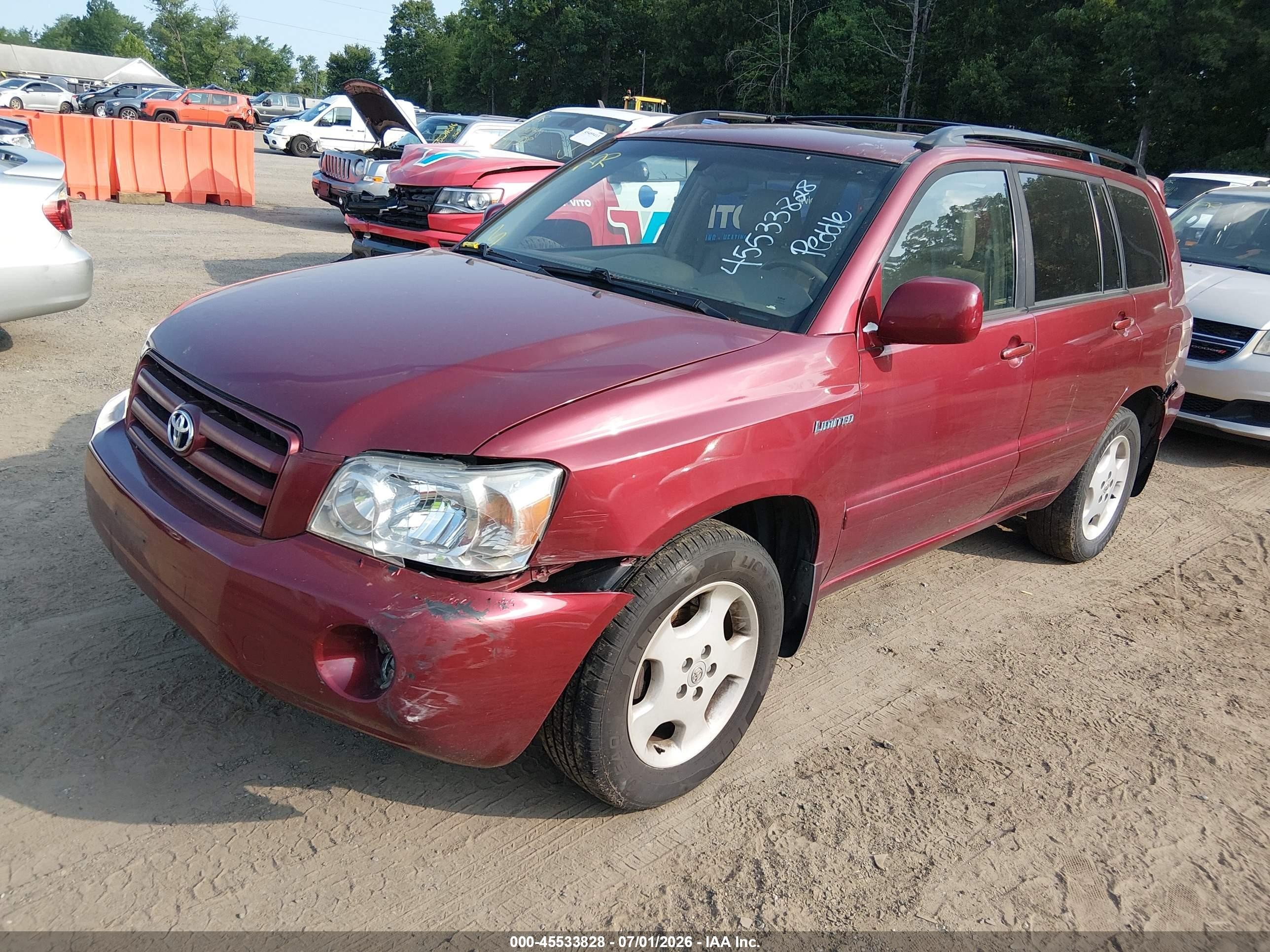 2005 Toyota Highlander Limited V6 Burgundy vin: JTEEP21A750090822