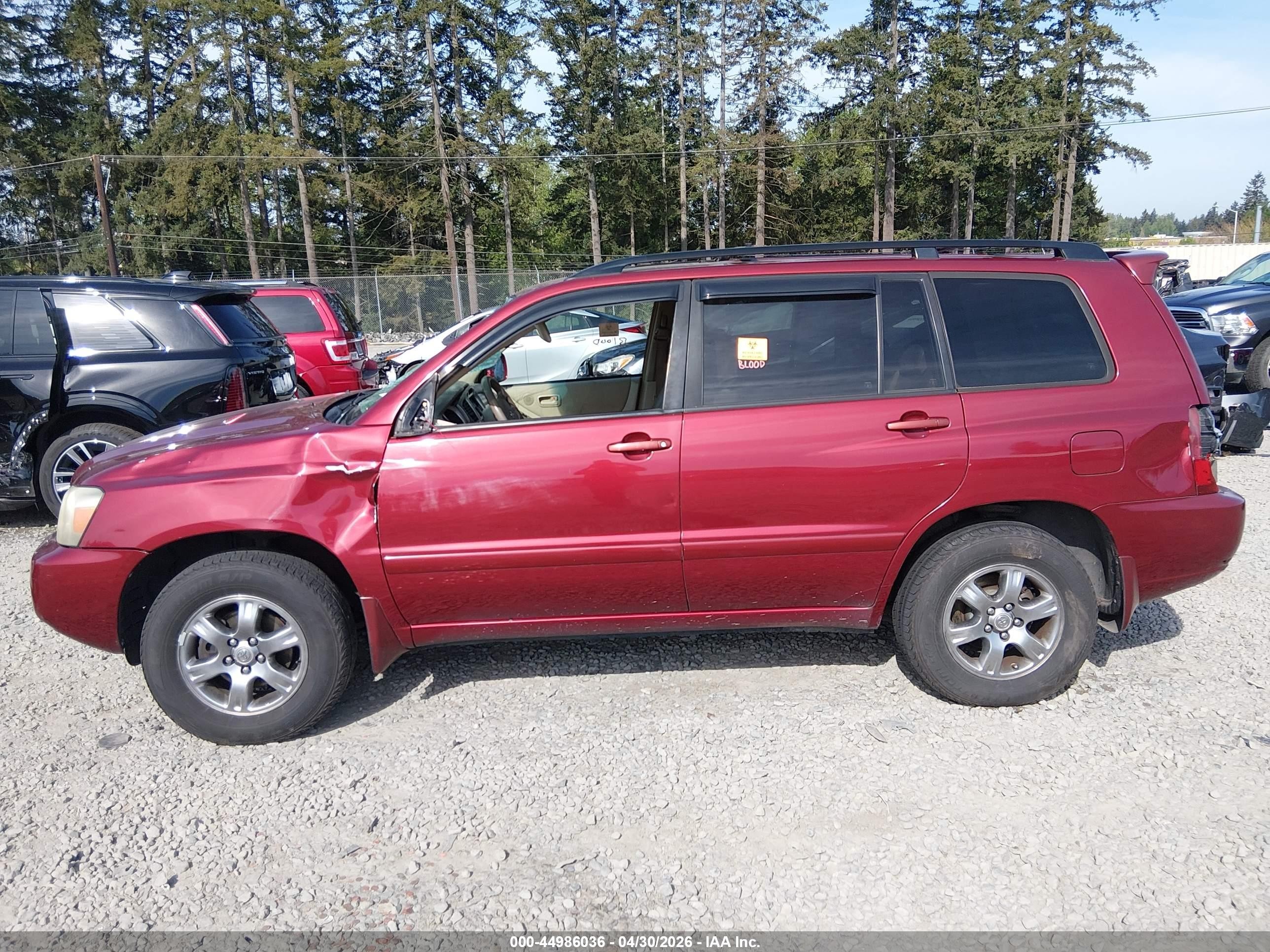 2007 Toyota Highlander V6 Red vin: JTEEP21A870193881
