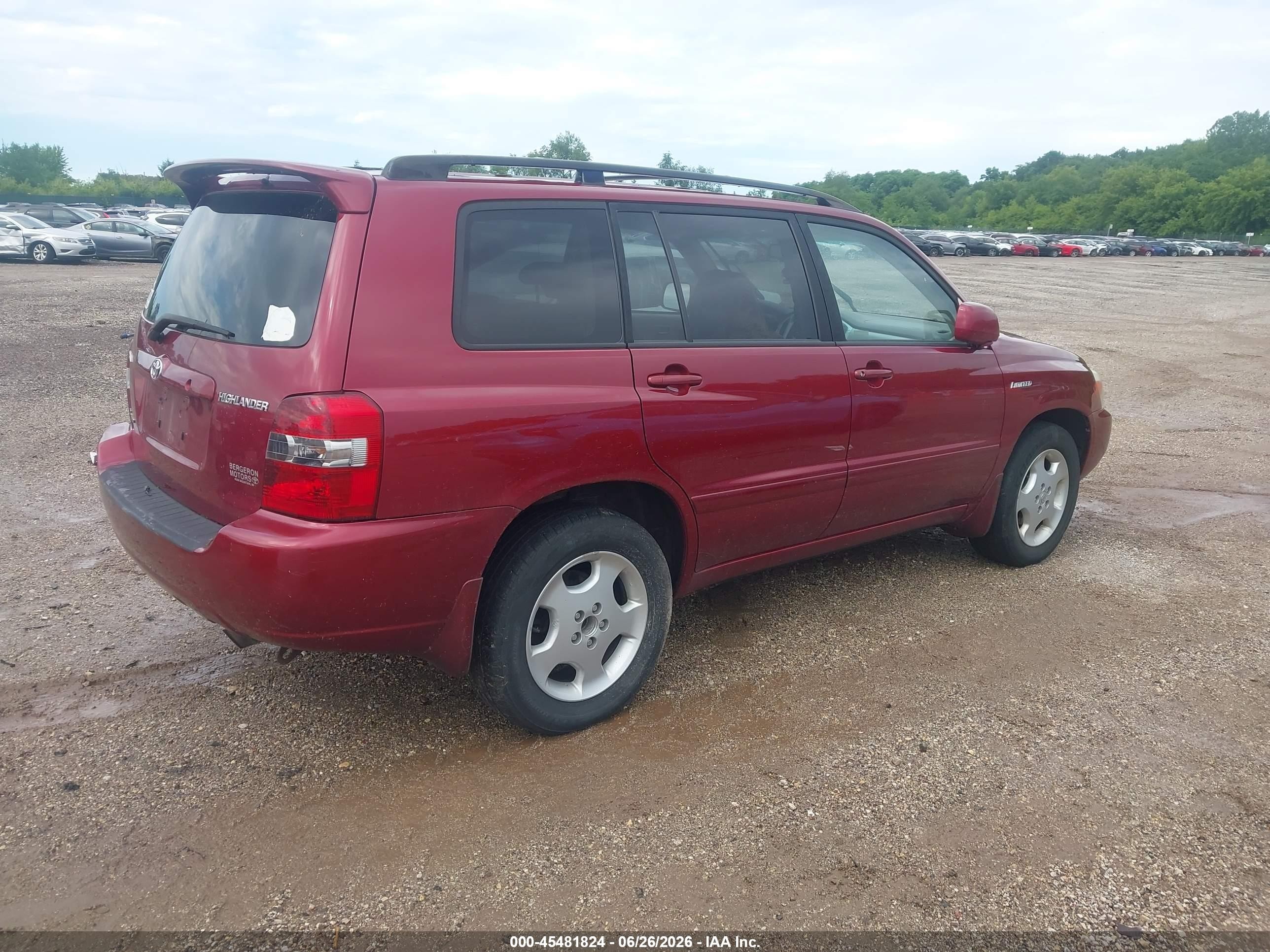 2006 Toyota Highlander Limited V6 Темно-бордовый vin: JTEEP21A960146096