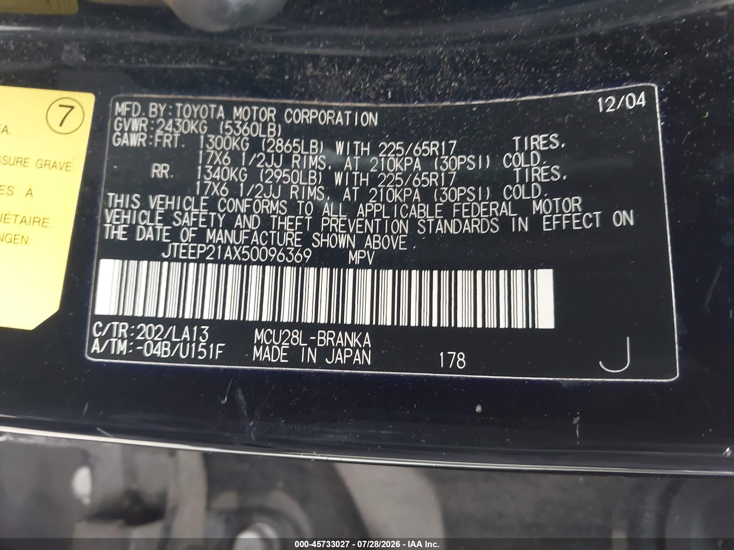 2005 Toyota Highlander Limited V6 Black vin: JTEEP21AX50096369