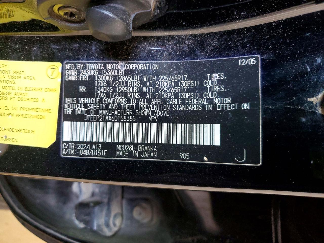 2006 Toyota Highlander Limited Black vin: JTEEP21AX60158385