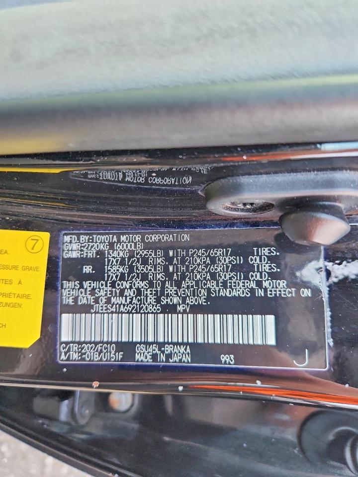 2009 Toyota Highlander Base Black vin: JTEES41A692120865