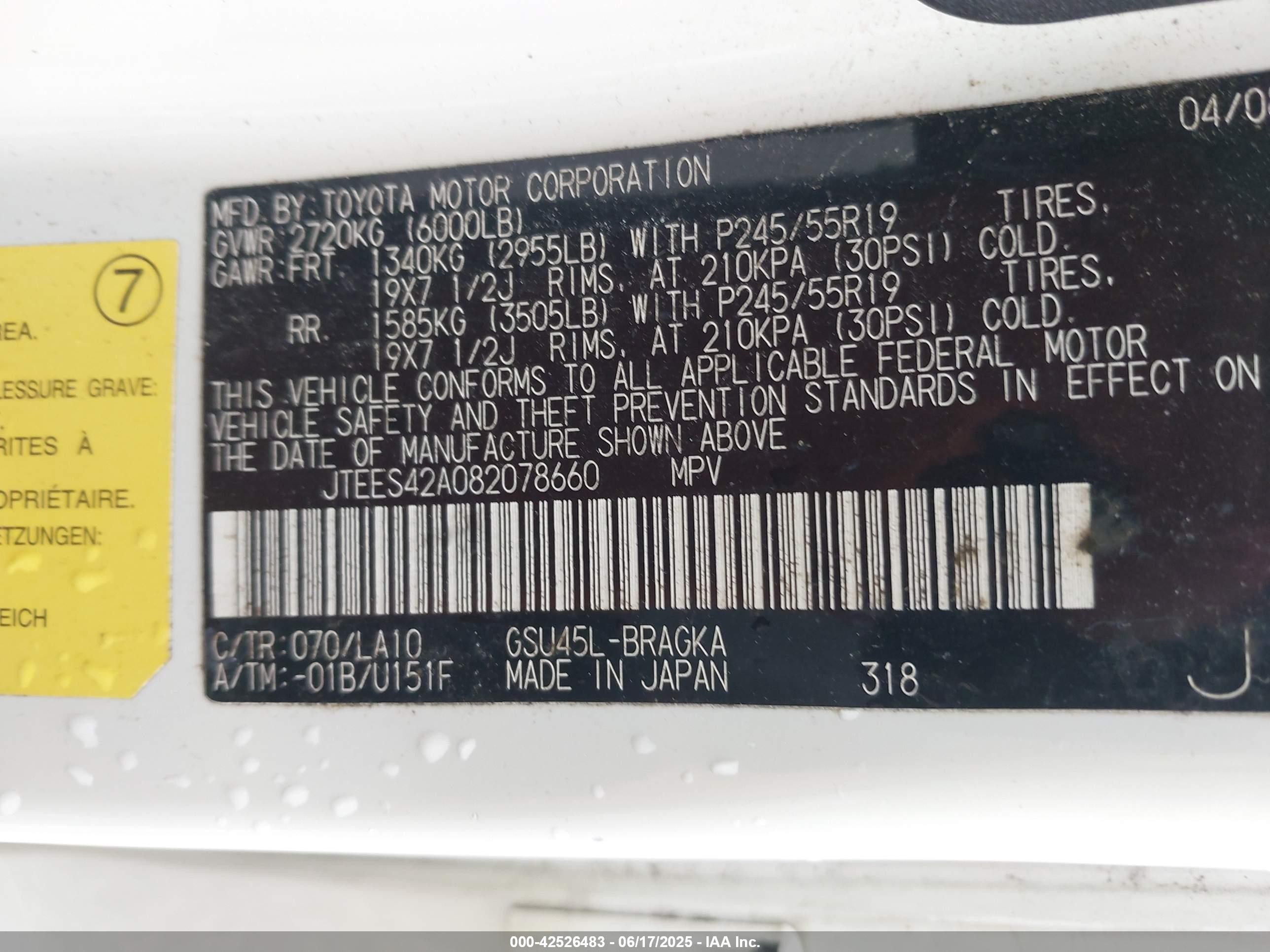 2008 Toyota Highlander Limited White vin: JTEES42A082078660