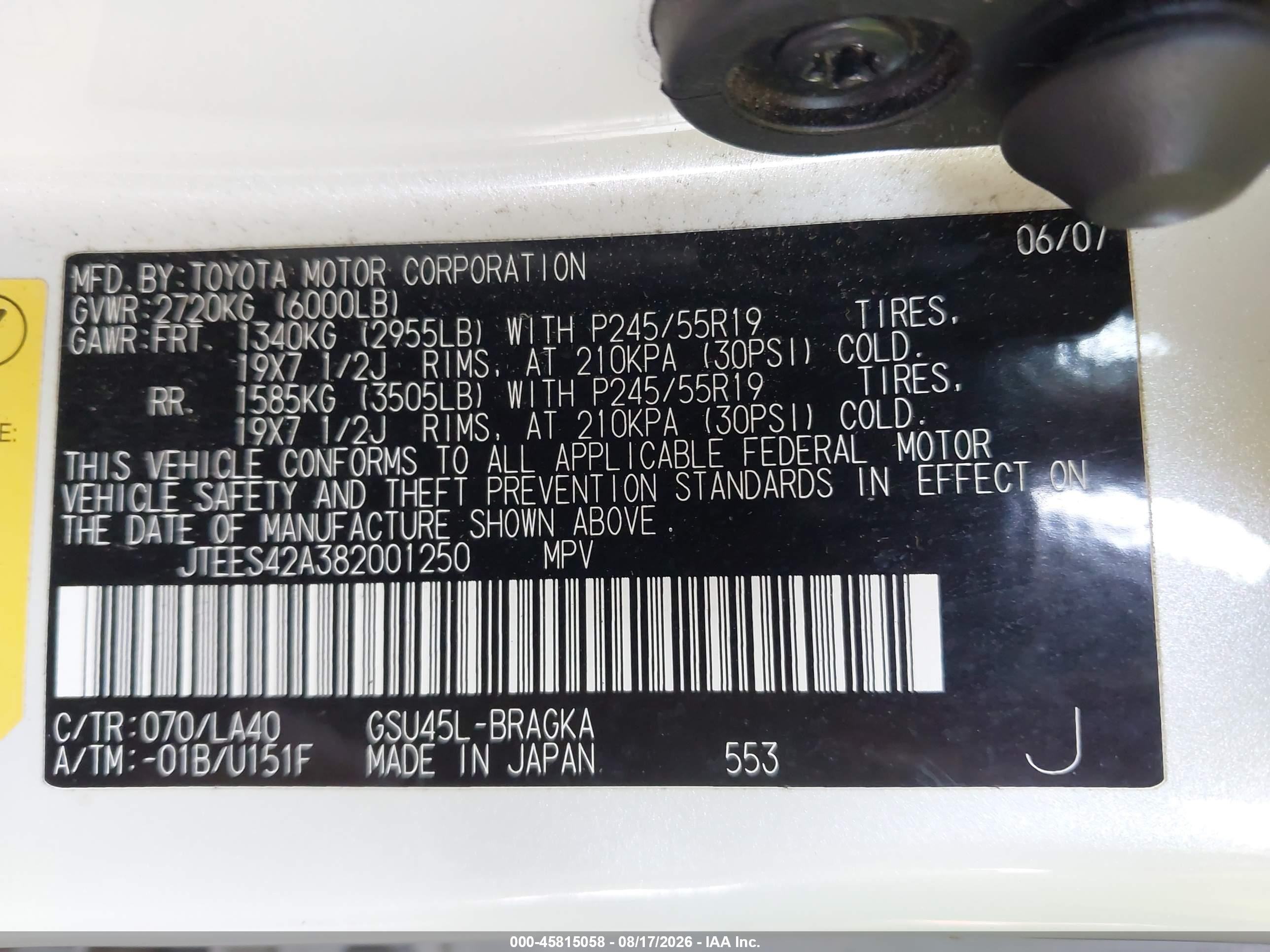 2008 Toyota Highlander Limited White vin: JTEES42A382001250