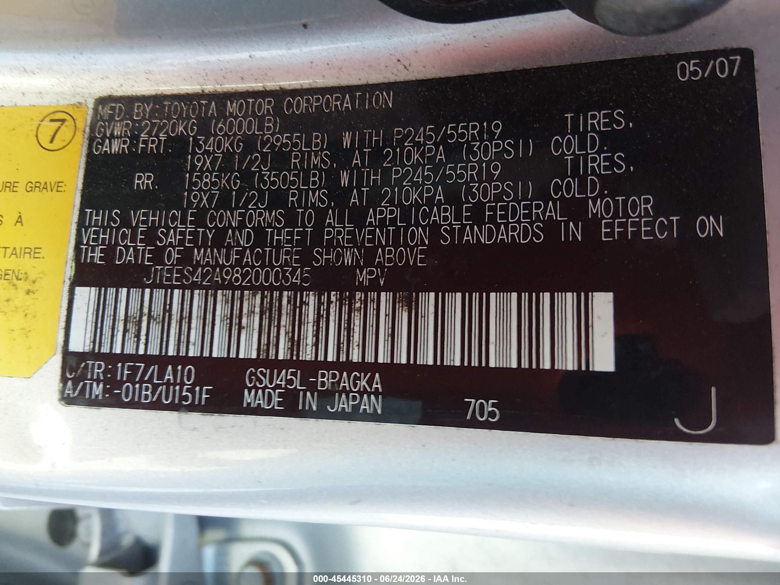2008 Toyota Highlander Limited Silver vin: JTEES42A982000345