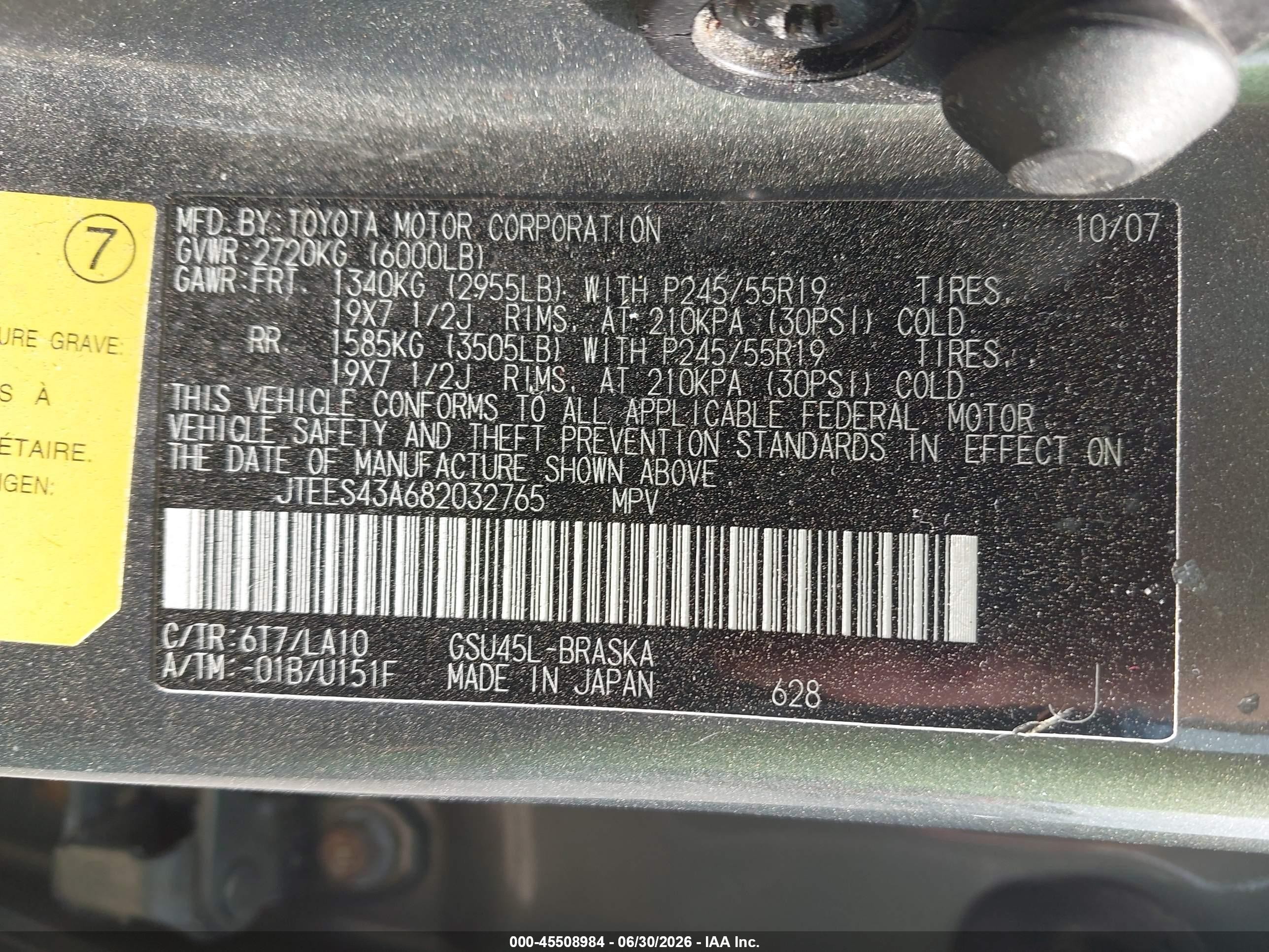 2008 Toyota Highlander Sport Green vin: JTEES43A682032765