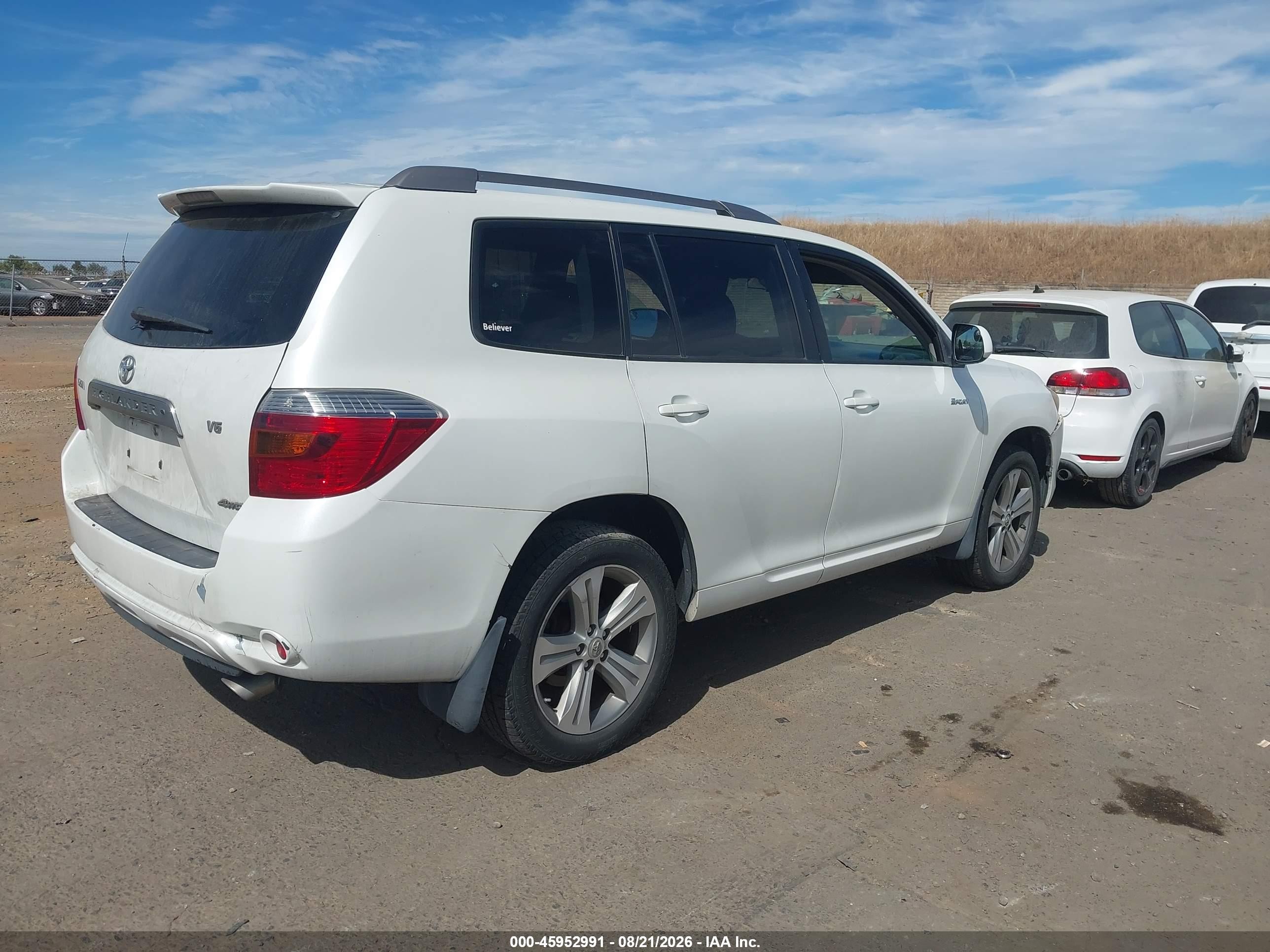 2008 Toyota Highlander Sport White vin: JTEES43A982016592