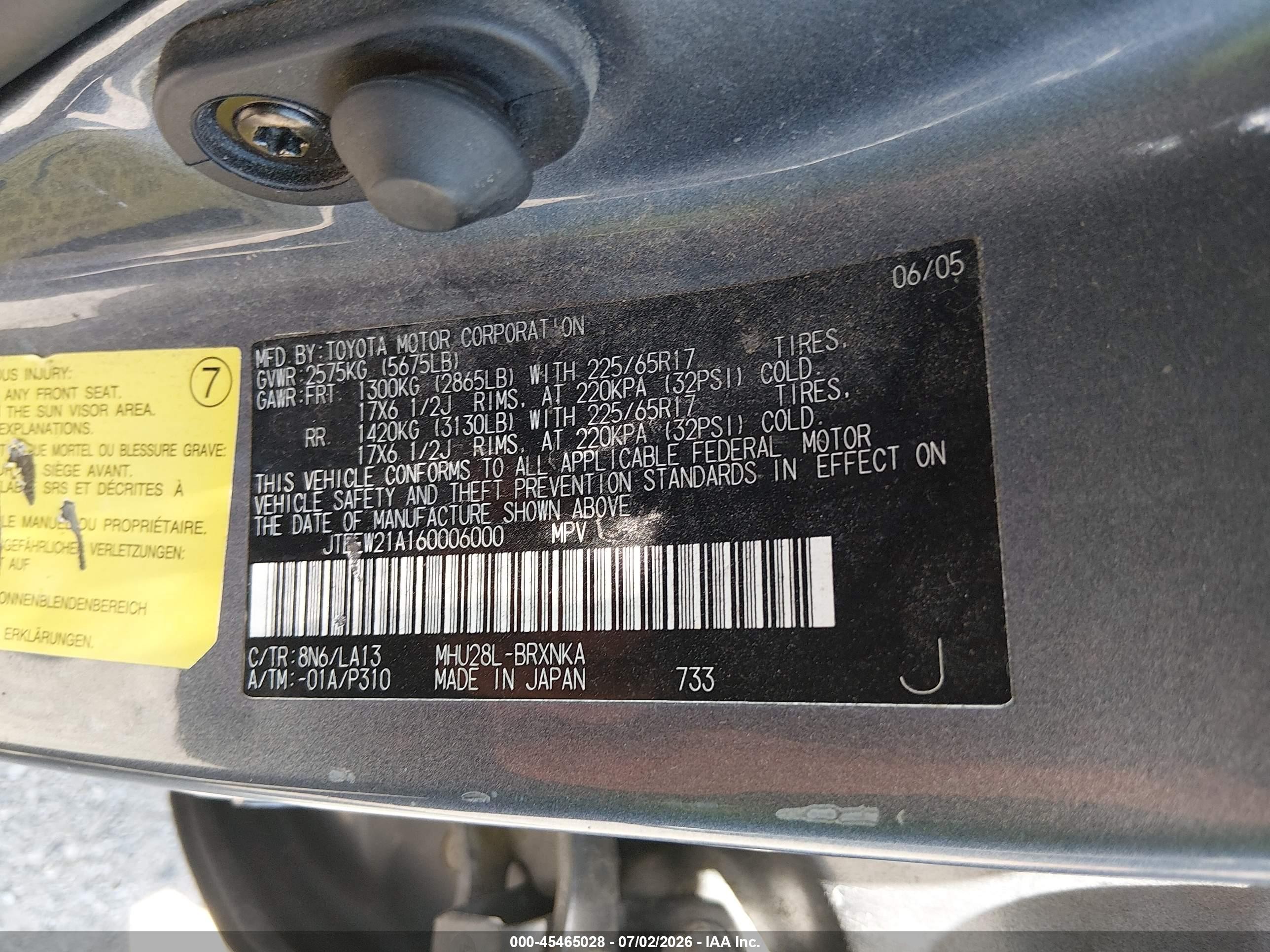 2006 Toyota Highlander Hybrid Limited V6 Light Blue vin: JTEEW21A160006000