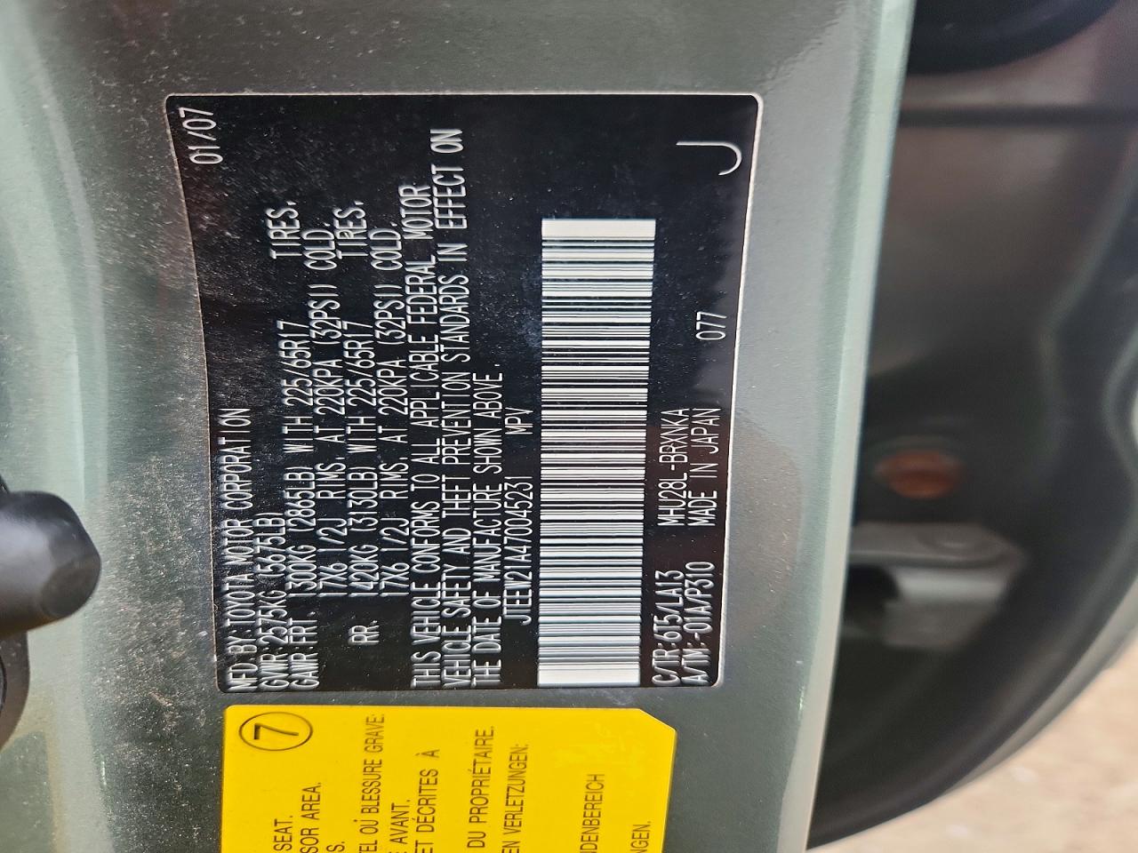 2007 Toyota Highlander Hybrid Green vin: JTEEW21A470045231