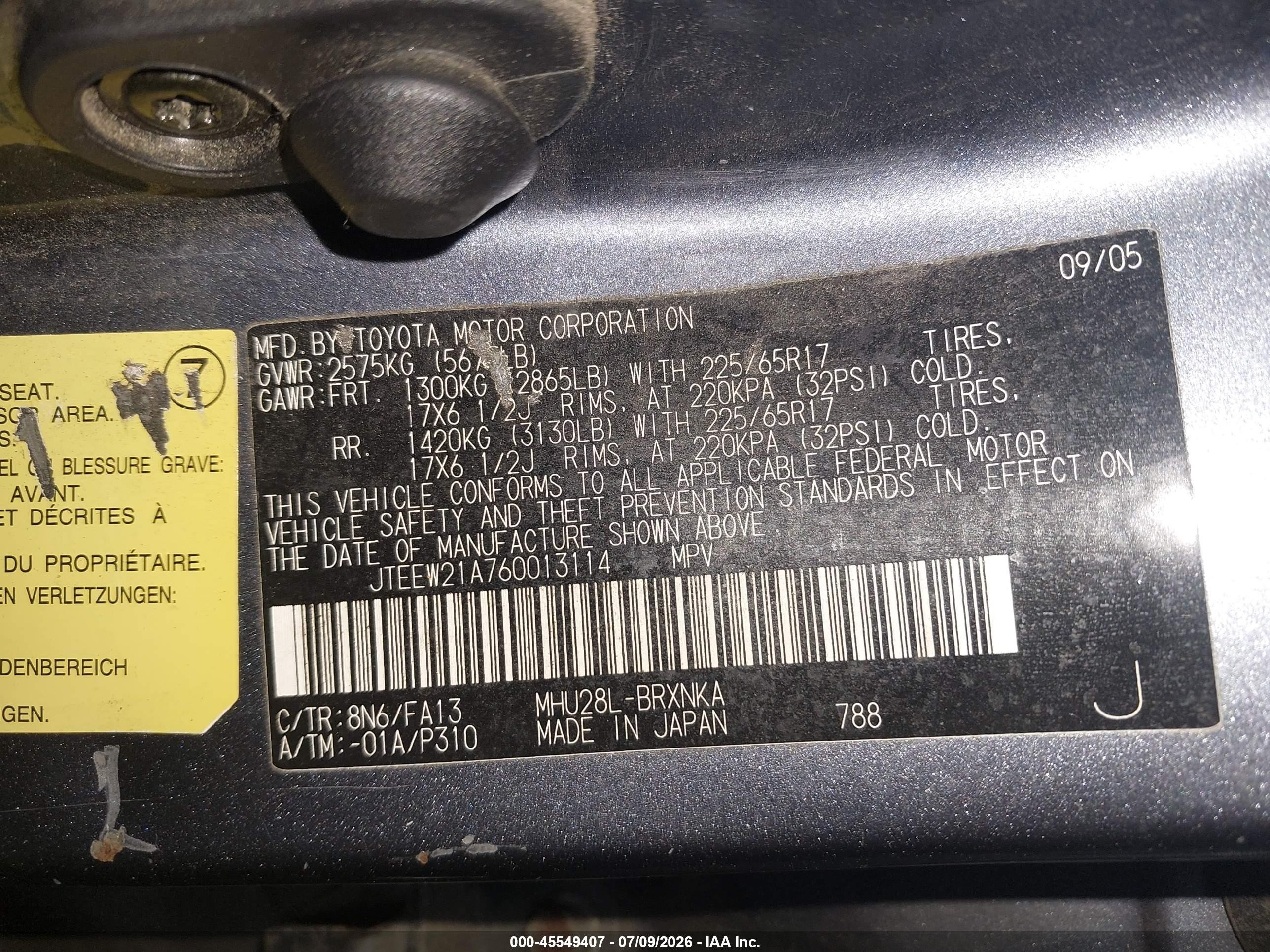 2006 Toyota Highlander Hybrid V6 Blue vin: JTEEW21A760013114