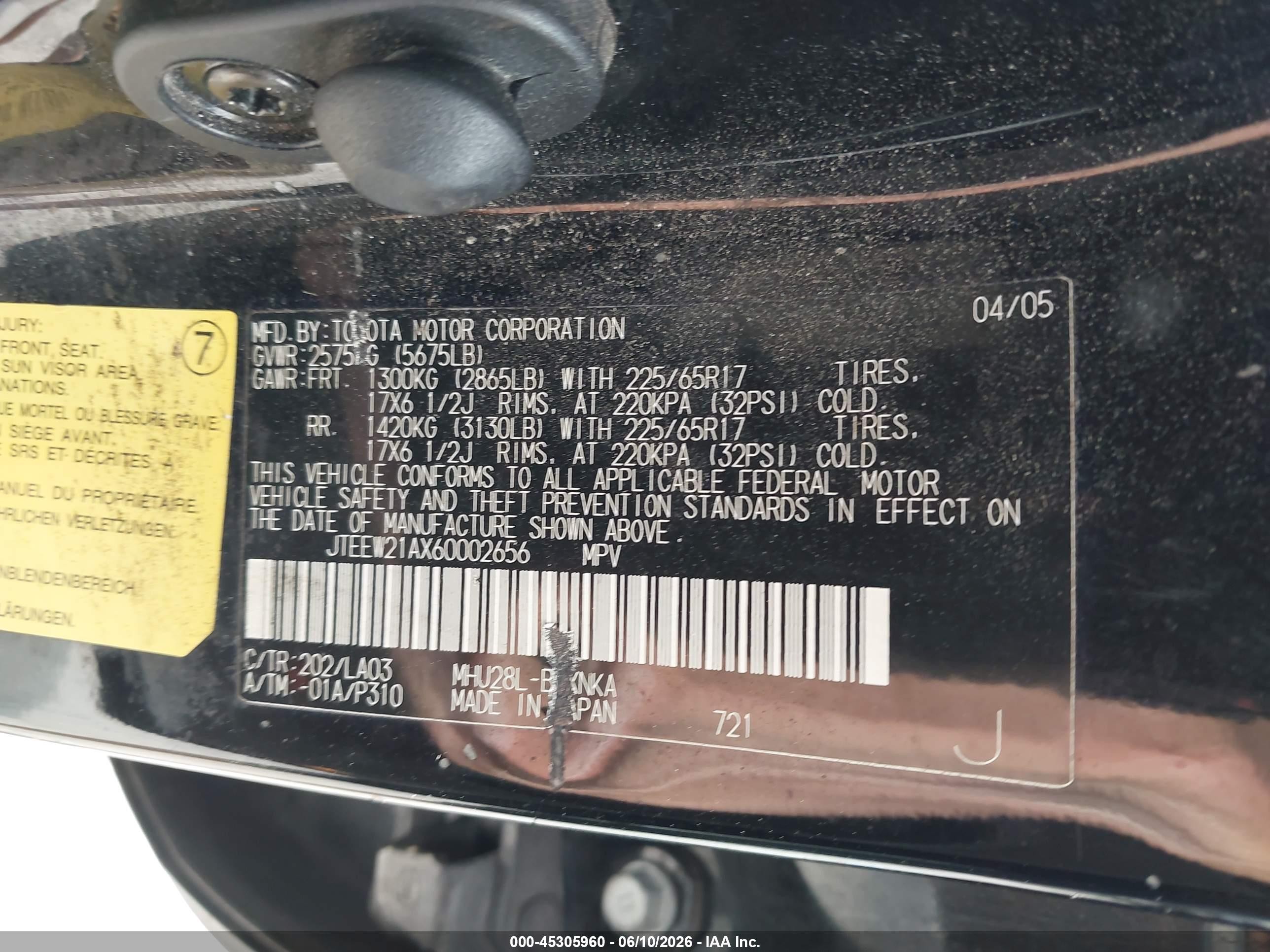 2006 Toyota Highlander Hybrid Limited V6 Black vin: JTEEW21AX60002656