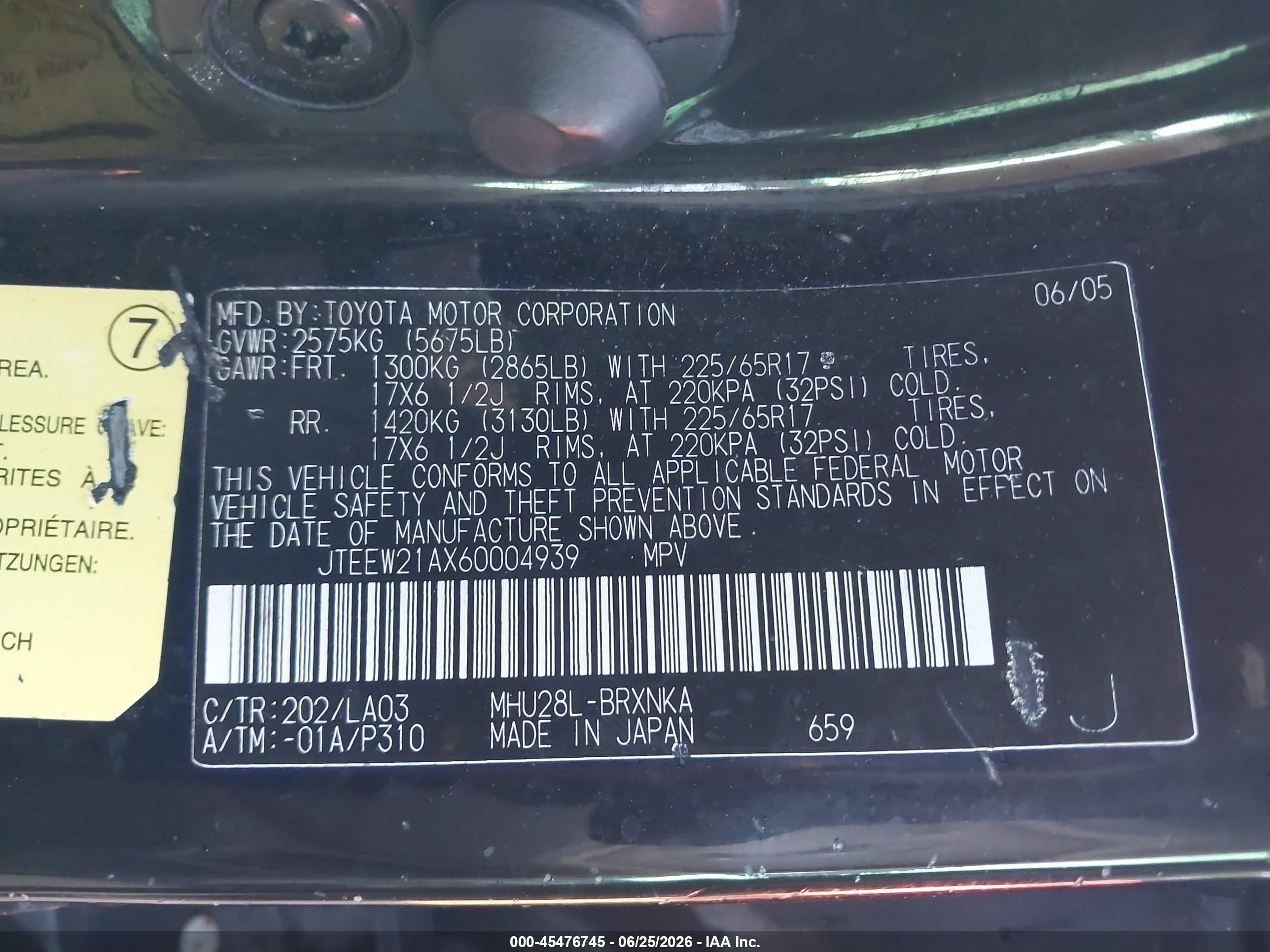 2006 Toyota Highlander Hybrid Limited V6 Black vin: JTEEW21AX60004939