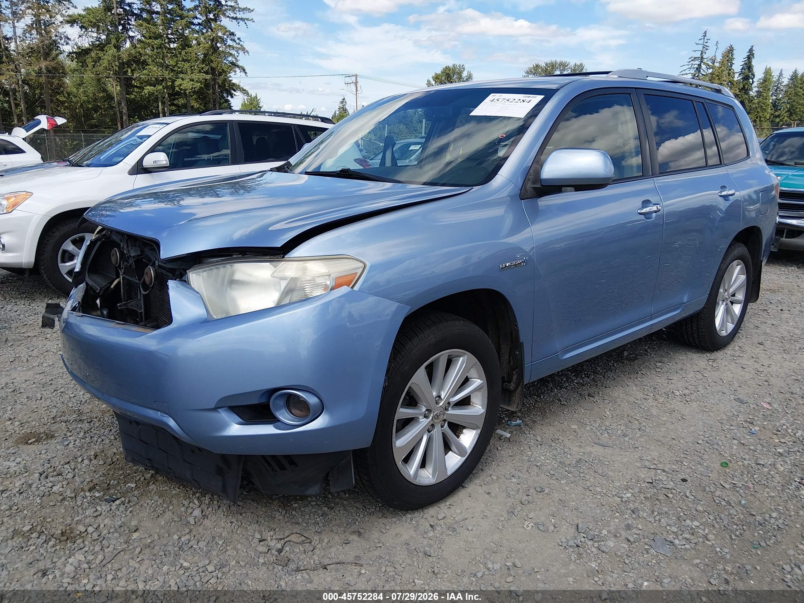 2008 Toyota Highlander Hybrid Limited Light Blue vin: JTEEW44A782012284