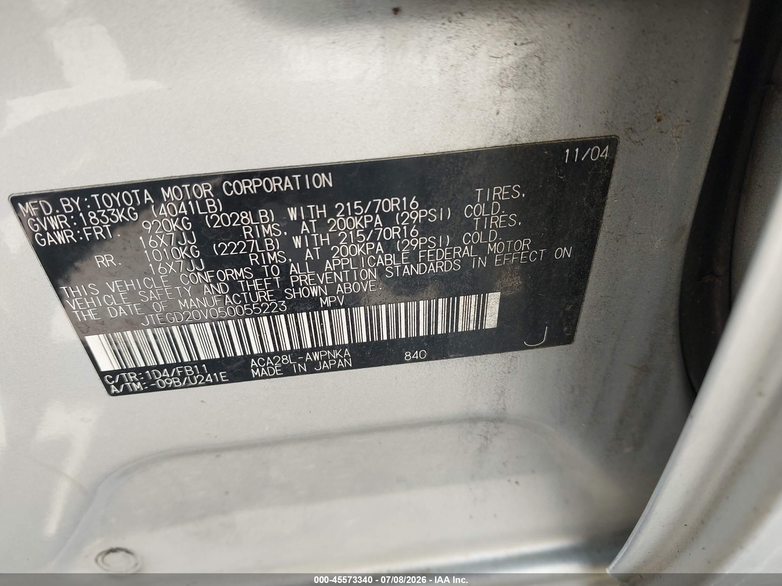 2005 Toyota Rav4 Silver vin: JTEGD20V050055223