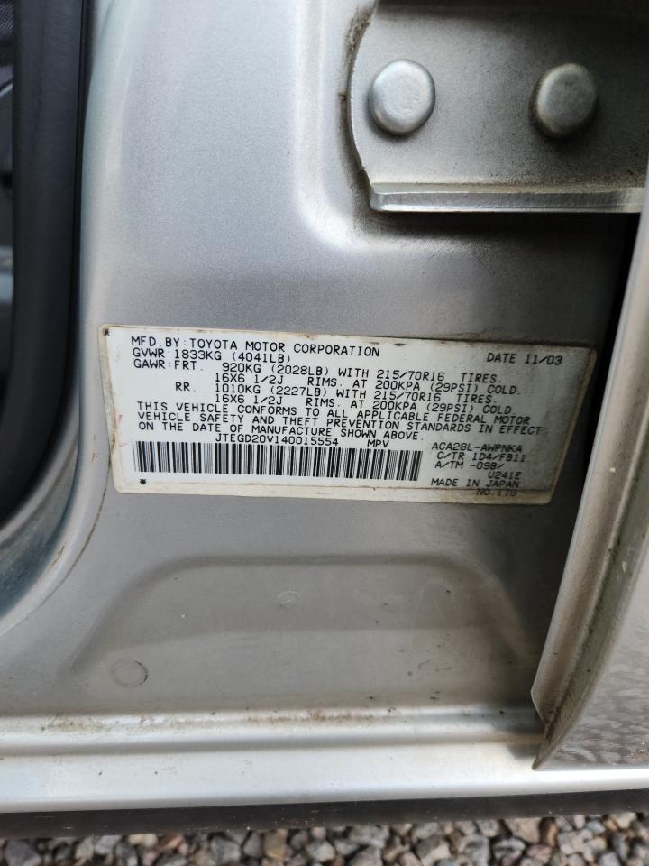 2004 Toyota Rav4 Base Silver vin: JTEGD20V140015554