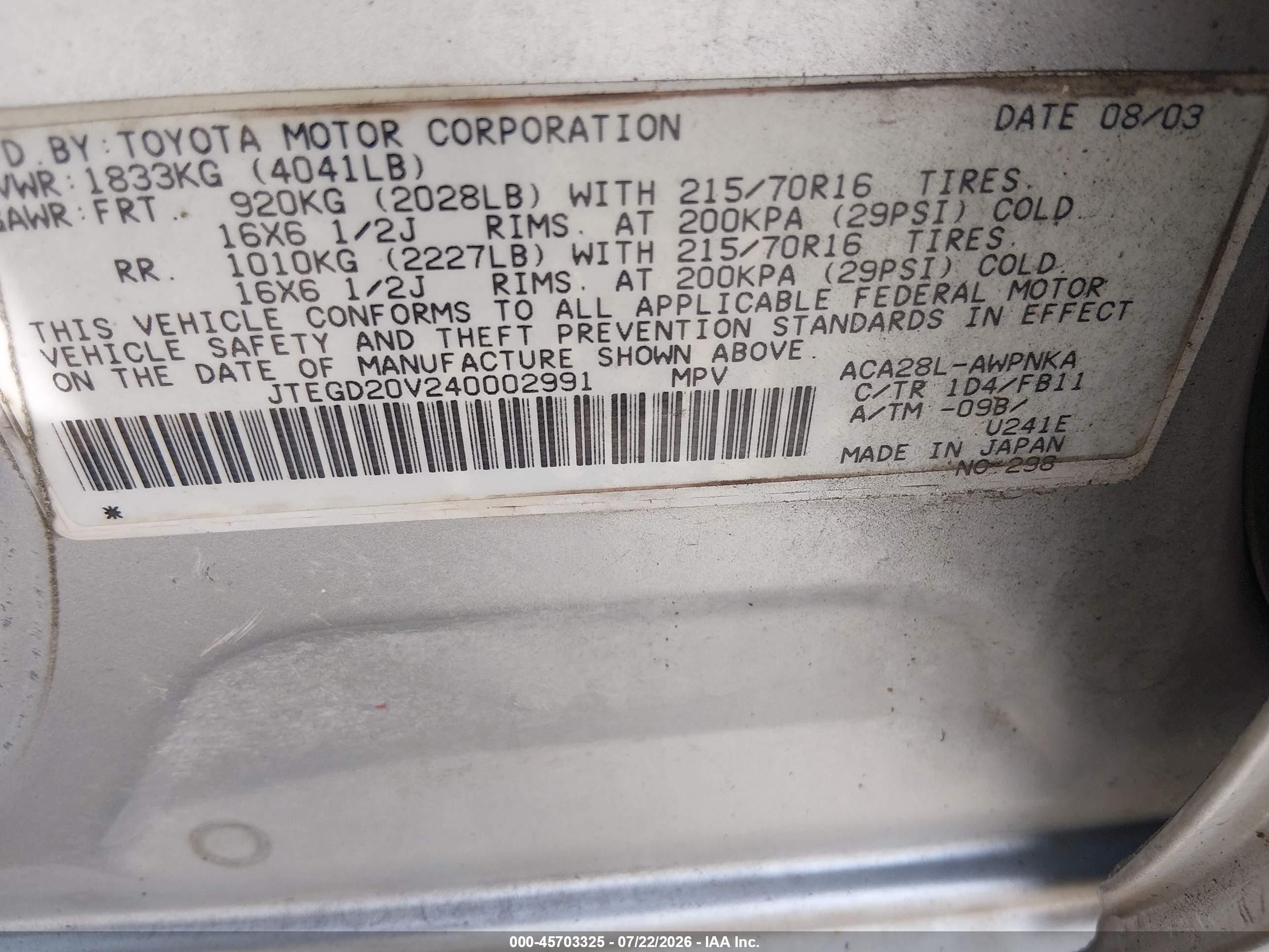 2004 Toyota Rav4   Серебряный vin: JTEGD20V240002991
