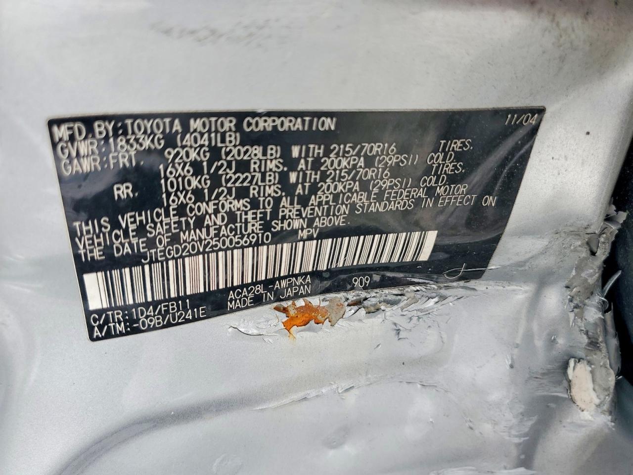 2005 Toyota Rav4 Base Silver vin: JTEGD20V250056910