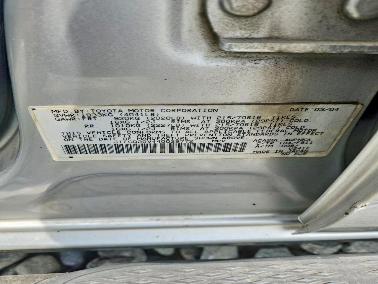 2004 Toyota Rav4 Base Silver vin: JTEGD20V440029772