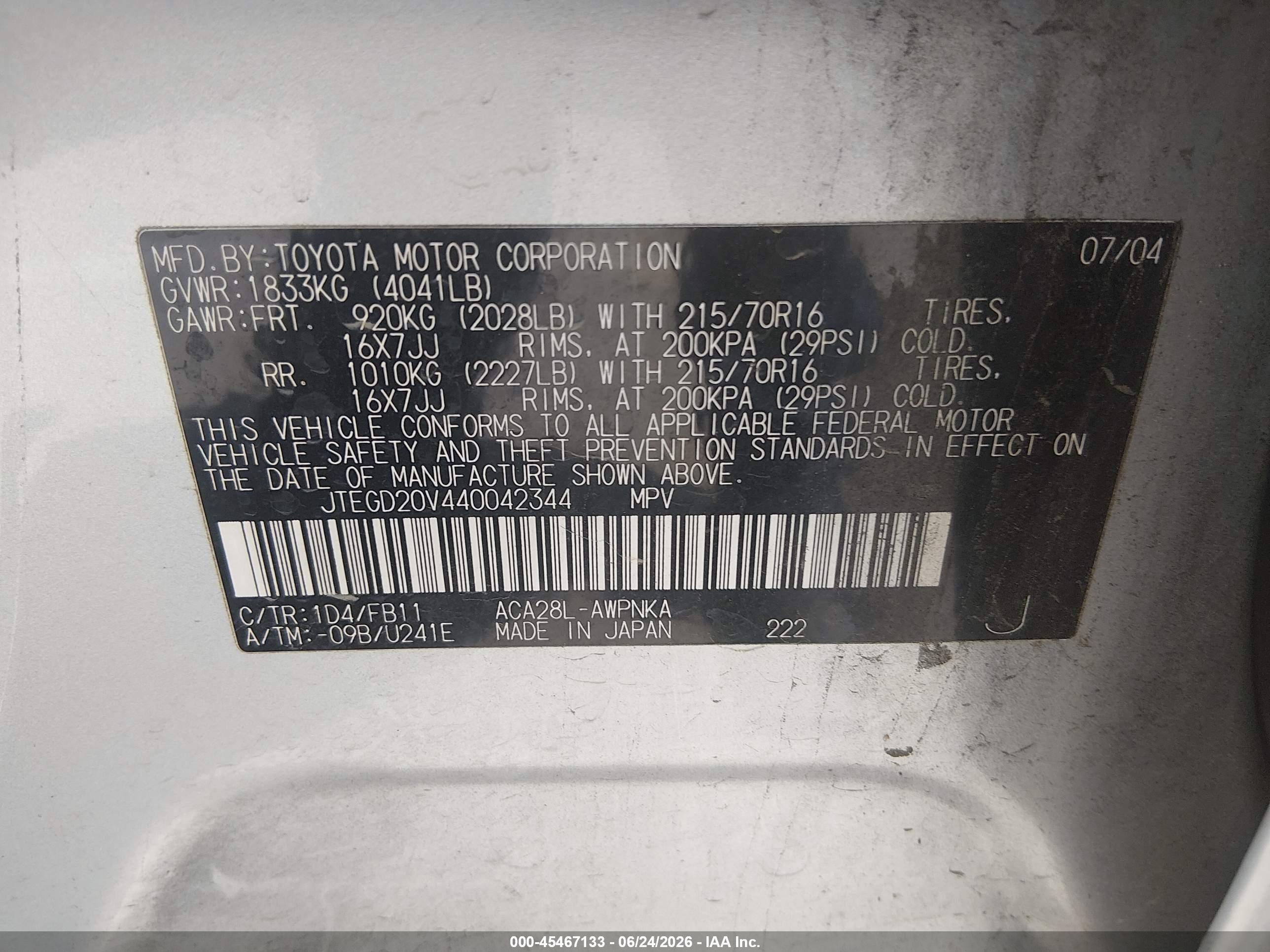 2004 Toyota Rav4   Silver vin: JTEGD20V440042344