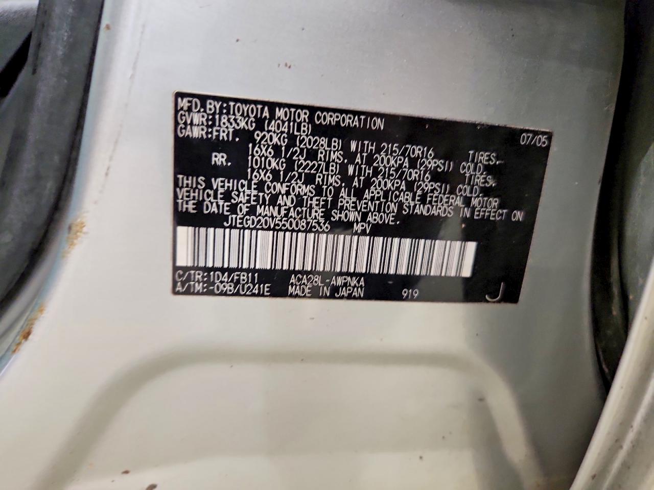 2005 Toyota Rav4 Base Silver vin: JTEGD20V550087536